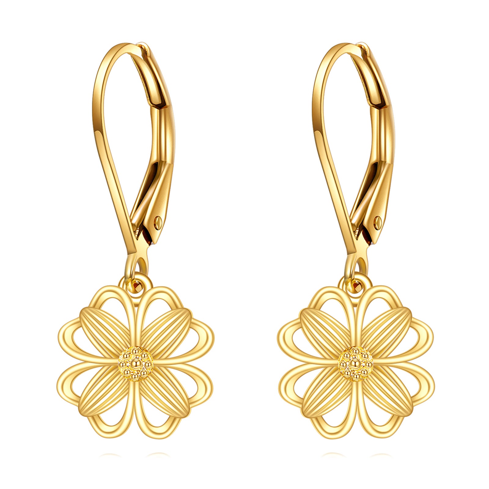 14K Gold Four Leaf Clover Drop Earrings
