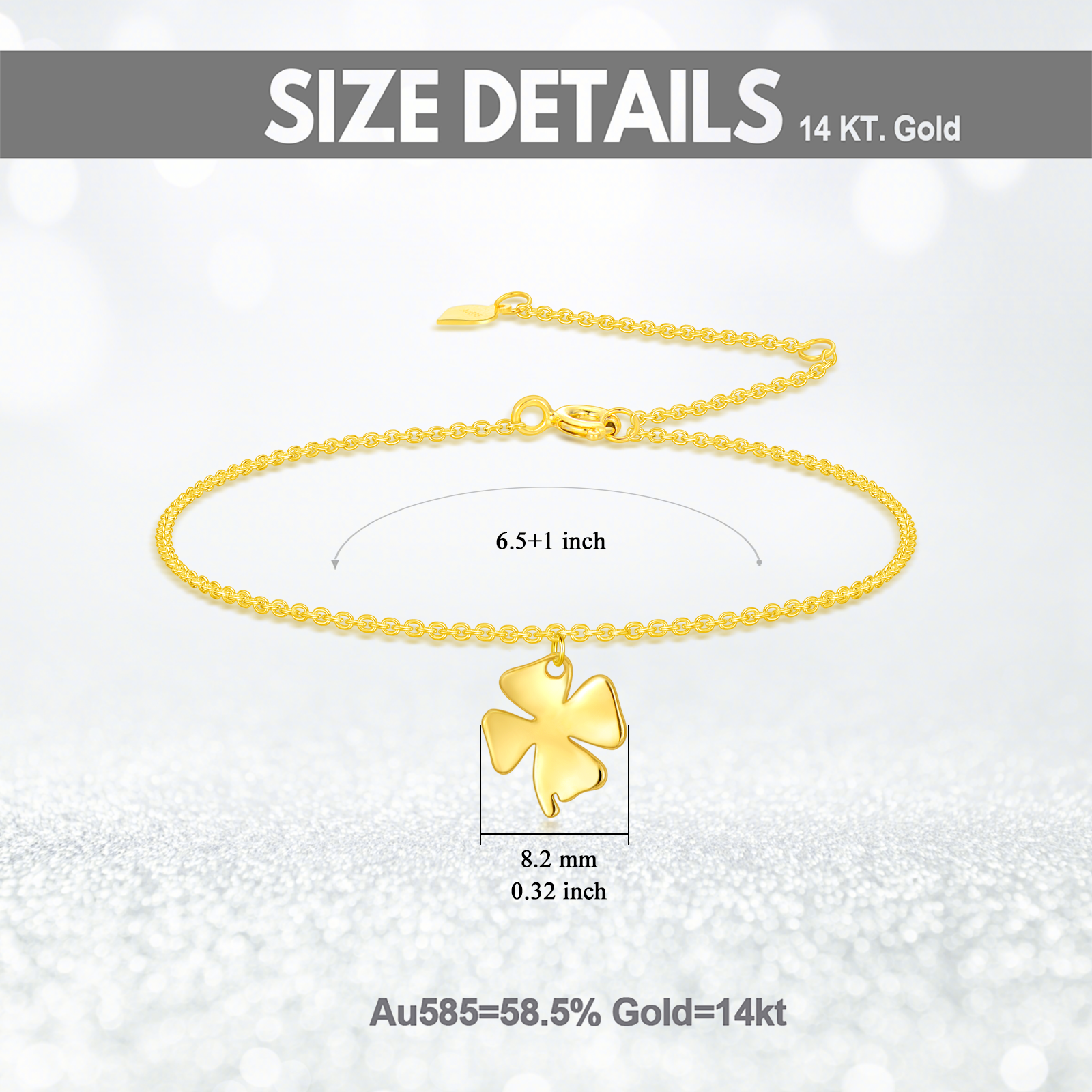 14K Gold Four Leaf Clover Charm Bracelet