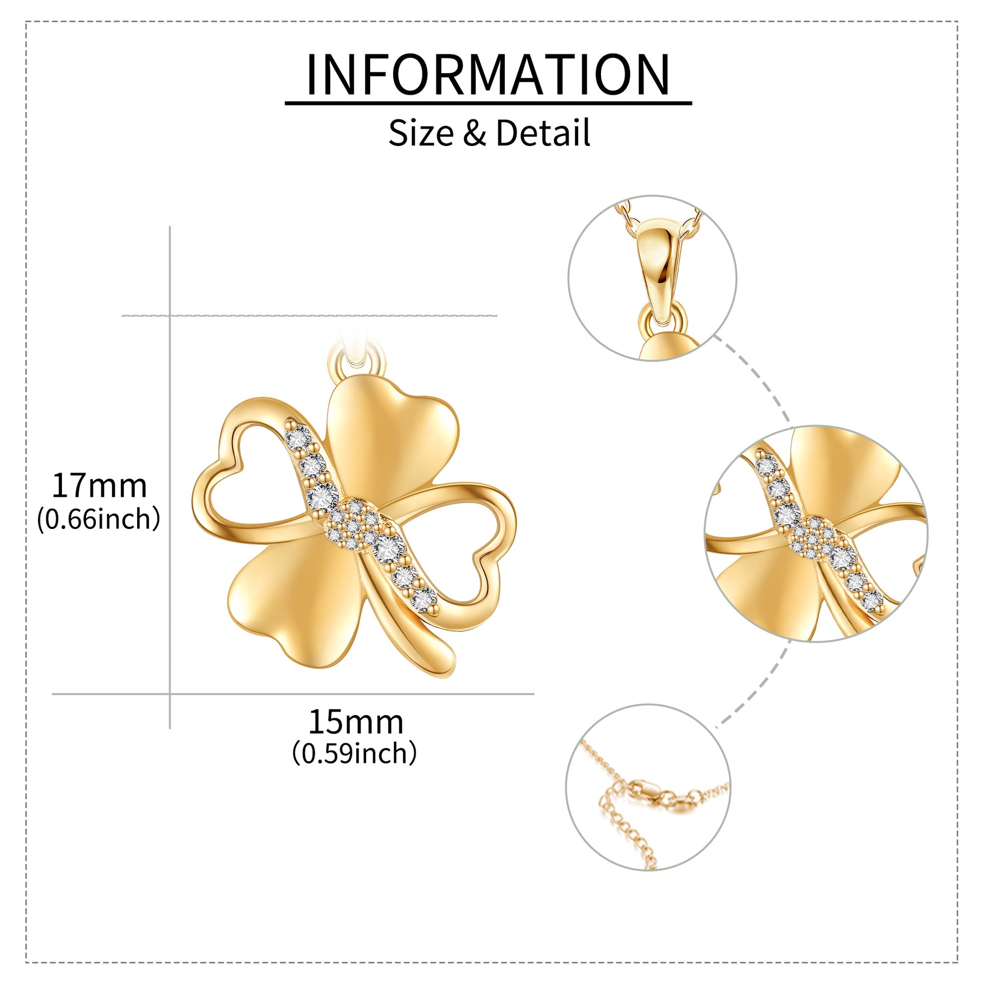 14K Gold Cubic Zirconia Four Leaf Clover Pendant Necklace