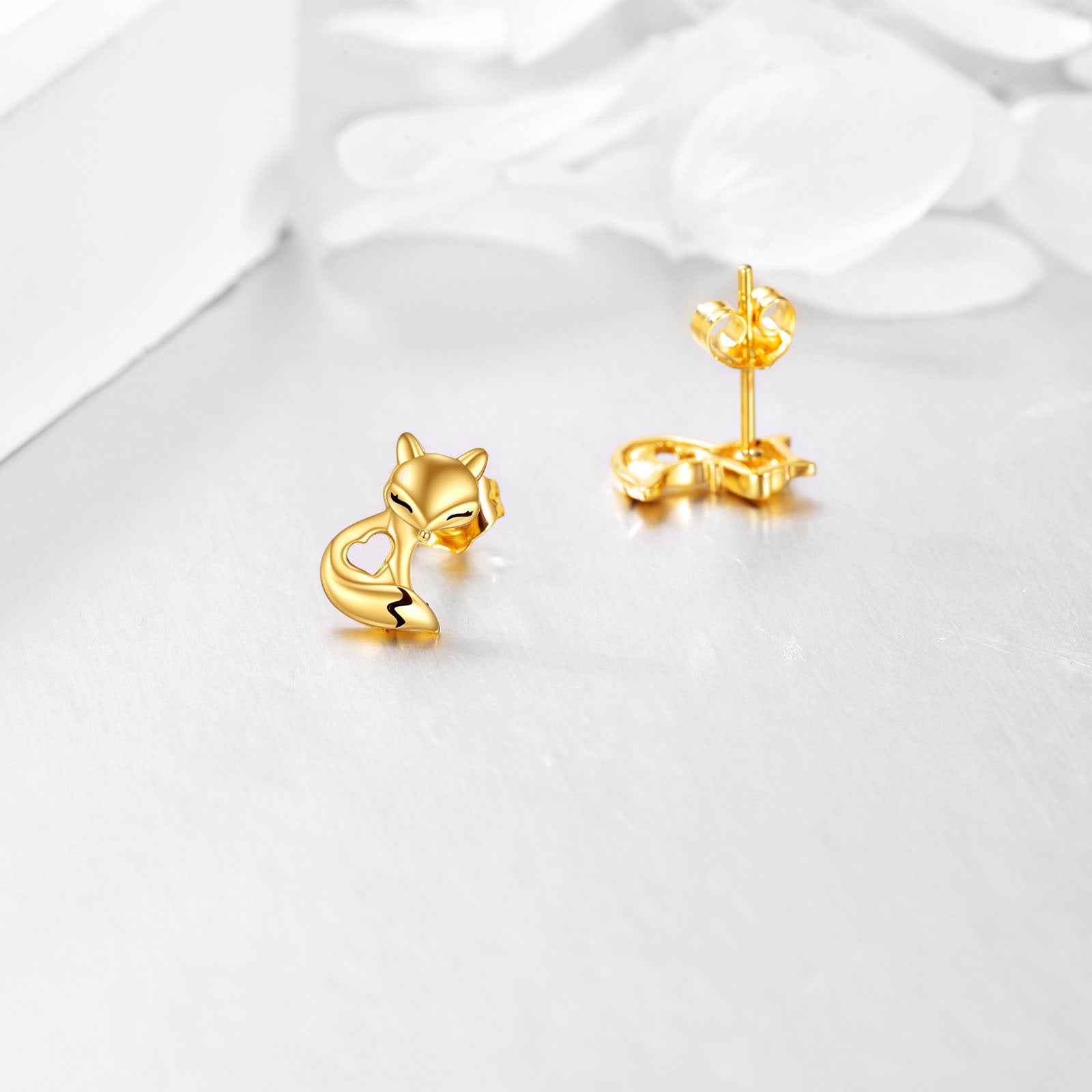 14K Gold Fox Stud Earrings