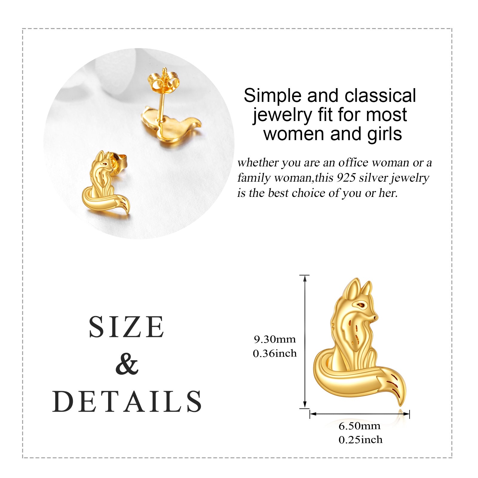 14K Gold Fox Stud Earrings