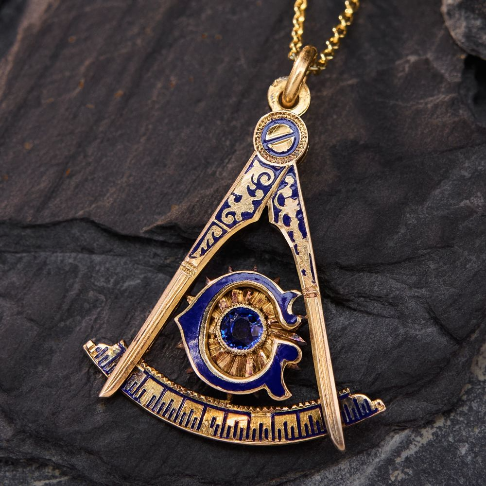 Sterling Silver with Yellow Gold Plated Freemason Pendant Necklace