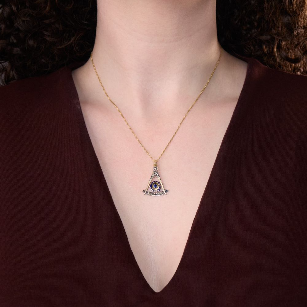 Sterling Silver with Yellow Gold Plated Freemason Pendant Necklace