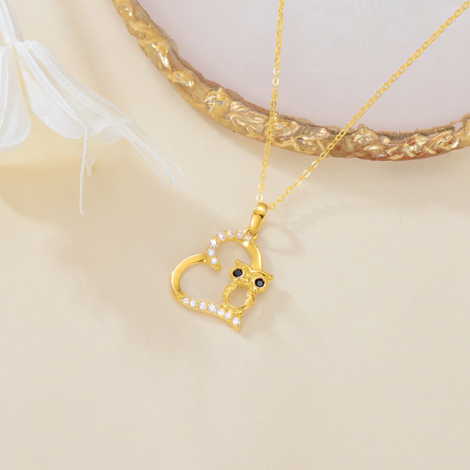 14K Gold Cubic Zirconia Frog & Heart Necklace for Women