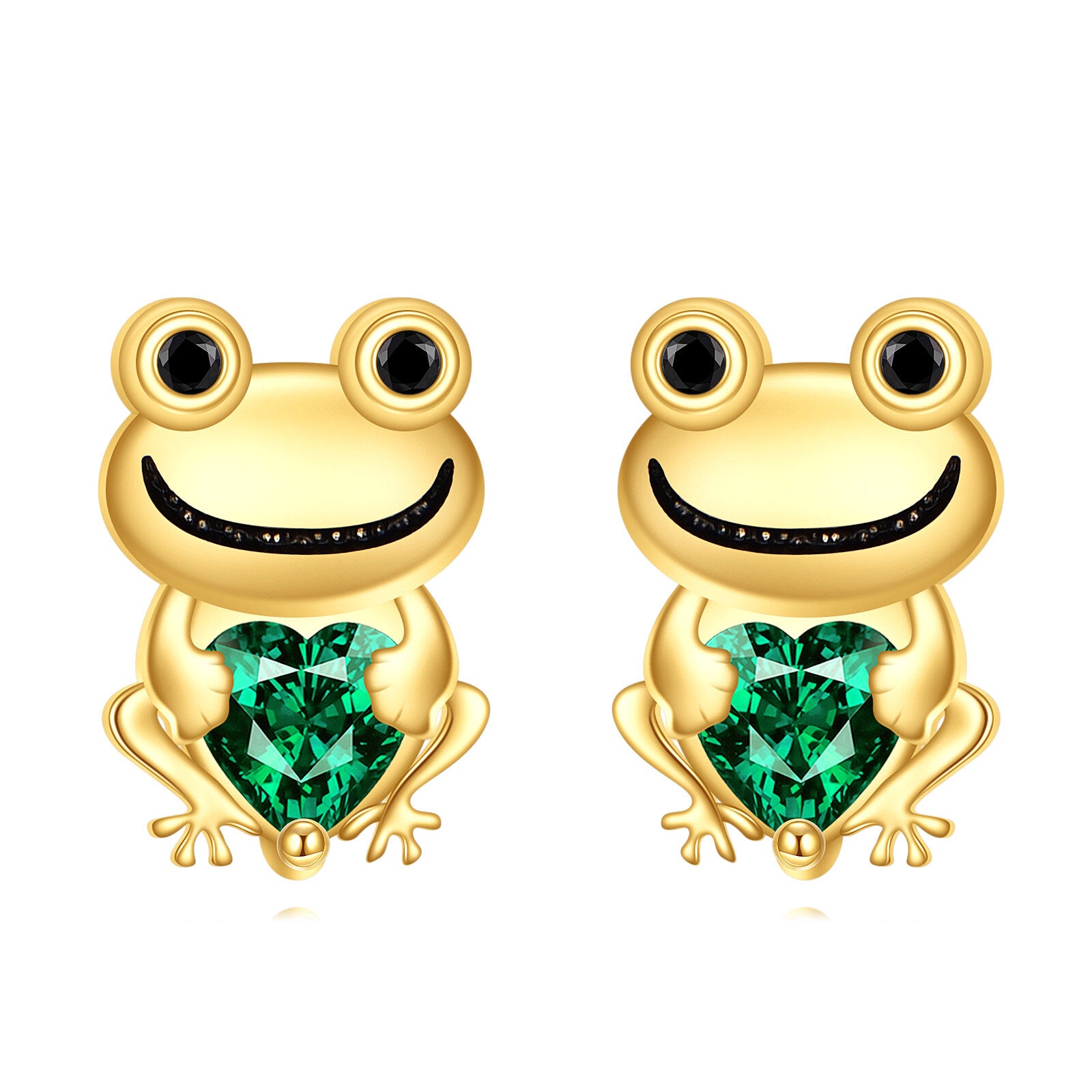 14K Gold Cubic Zirconia Frog Stud Earrings