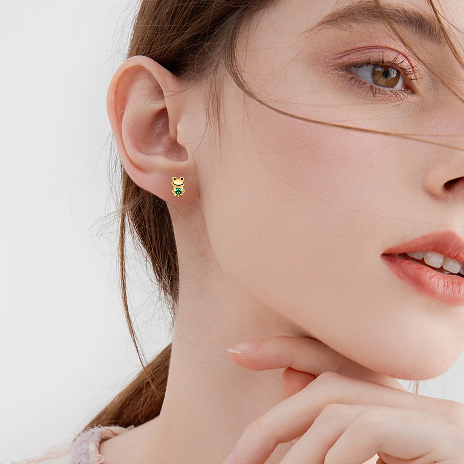 14K Gold Cubic Zirconia Frog Stud Earrings