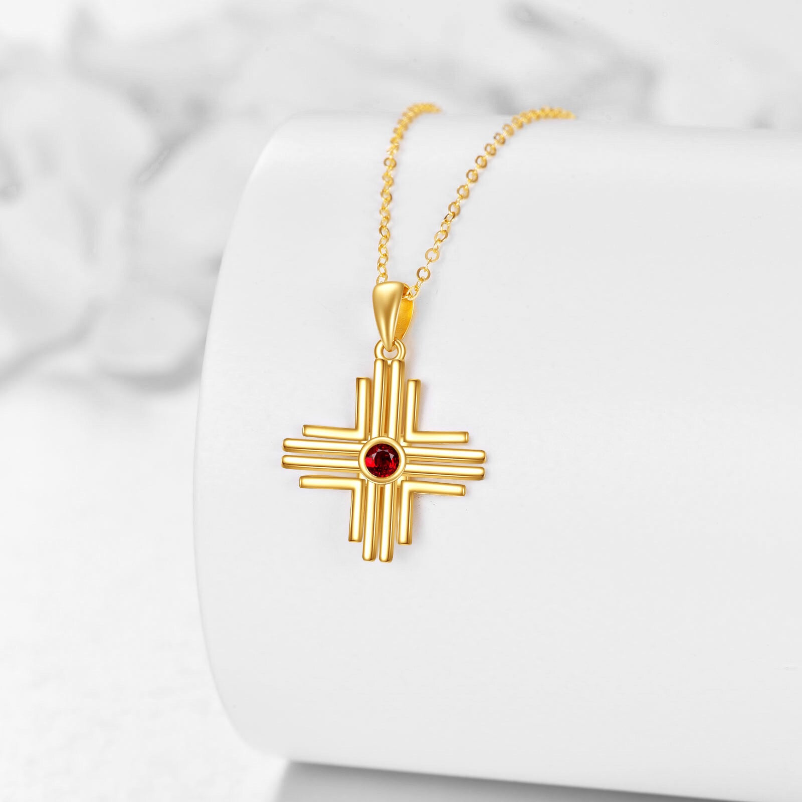 14K Gold Cubic Zirconia Cross Pendant Necklace