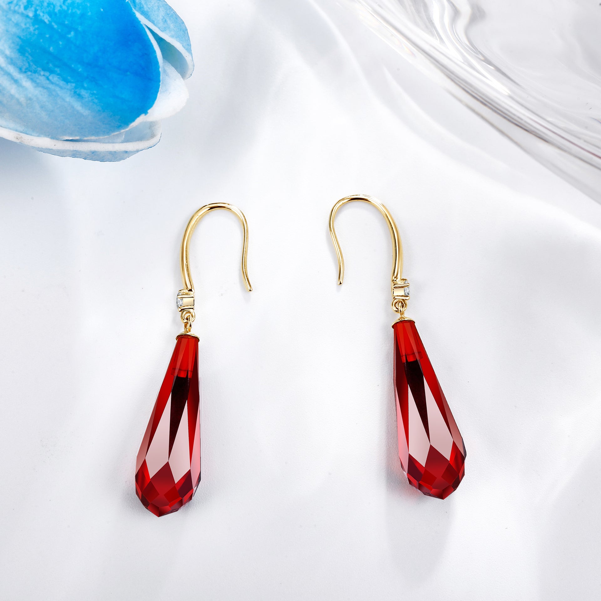 14K Gold Garnet Drop Earrings