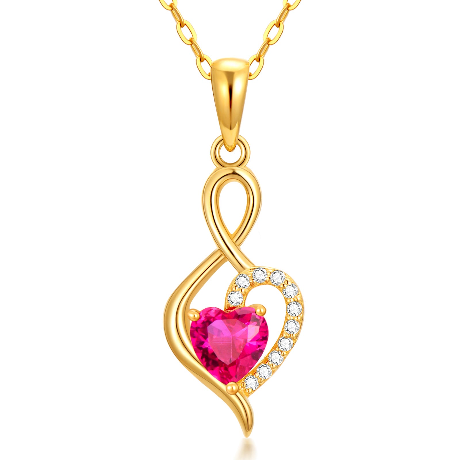 14K Gold Garnet Personalized Birthstone Heart Infinity Symbol Necklace for Women