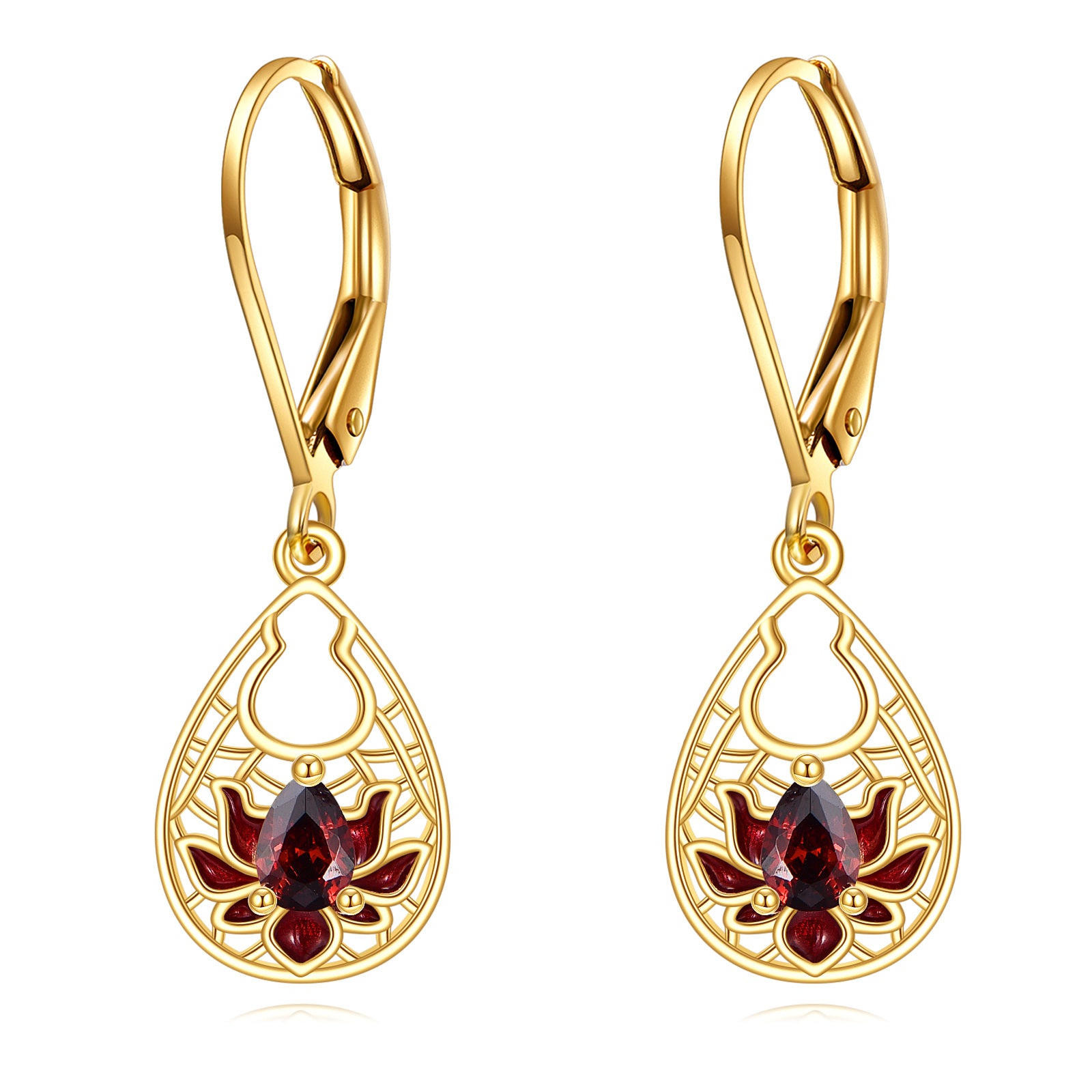 14K Gold Garnet Snowdrop Drop Earrings