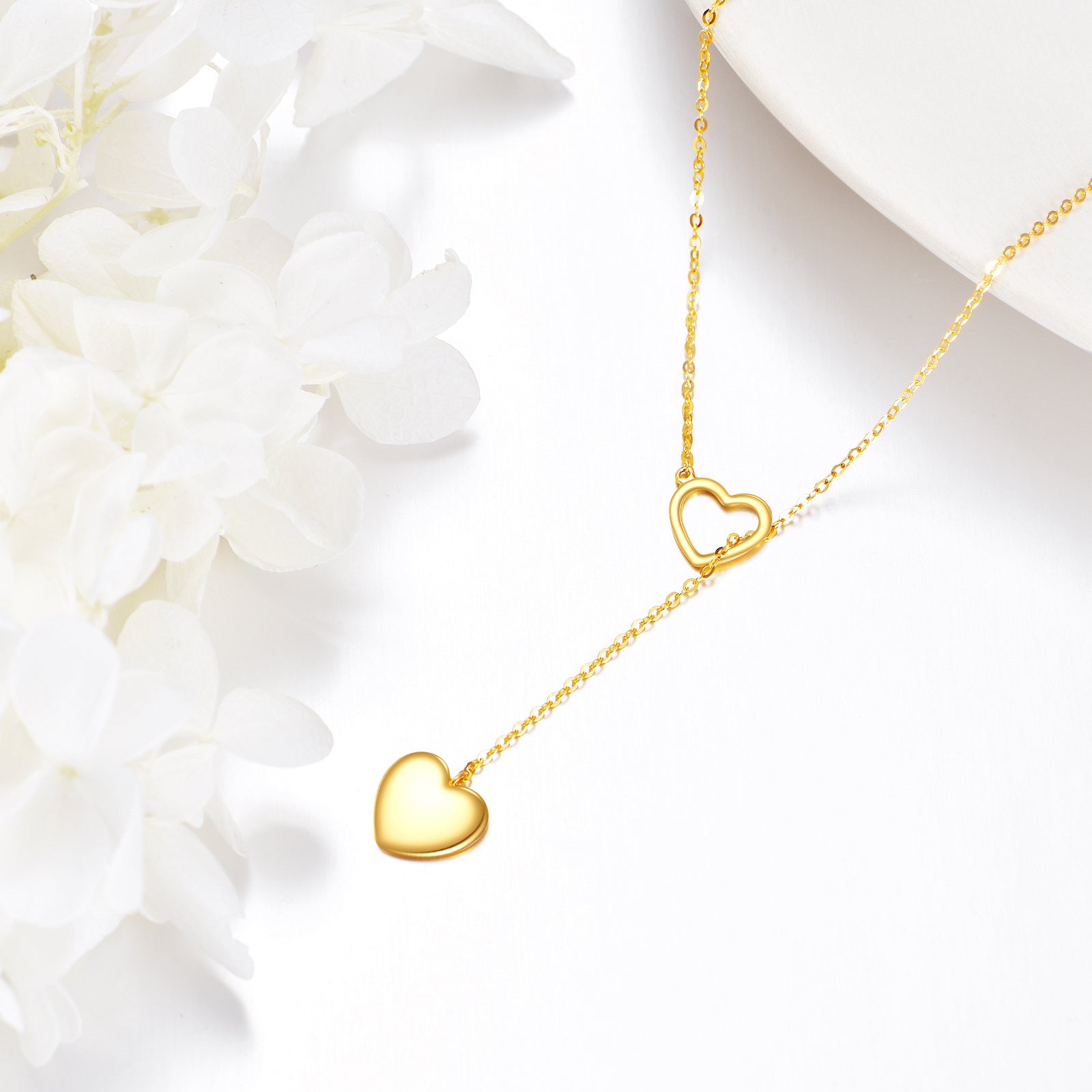 14K Gold Heart Adjustable Y Necklace
