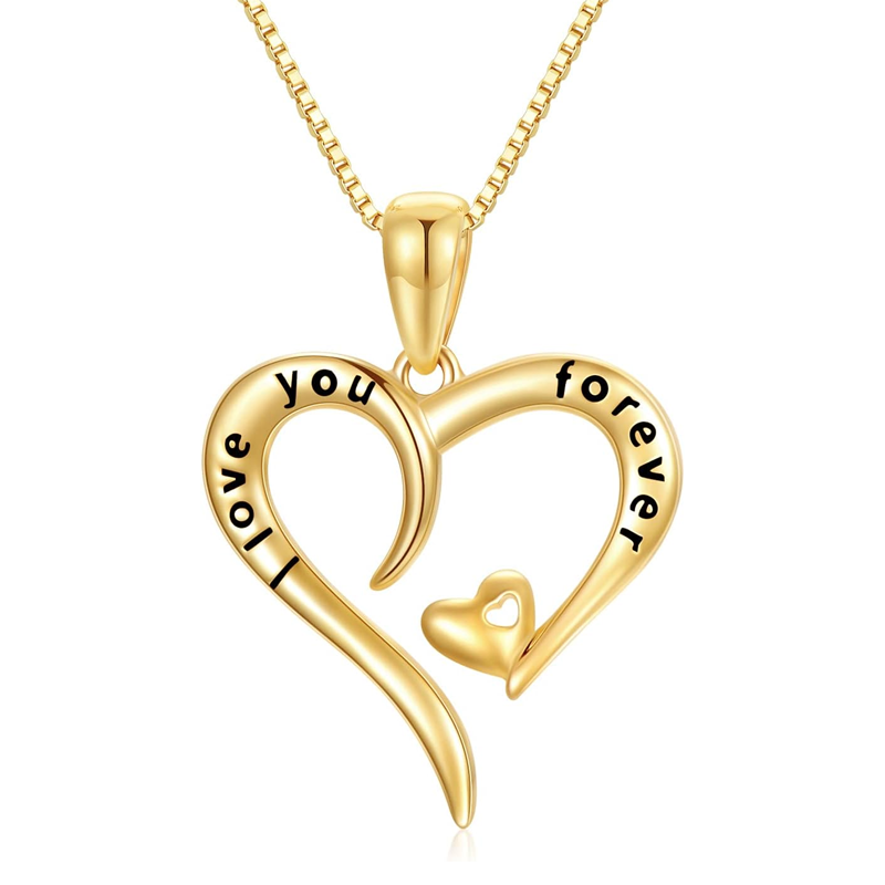 14K Gold Heart Box Chain Necklace for Women
