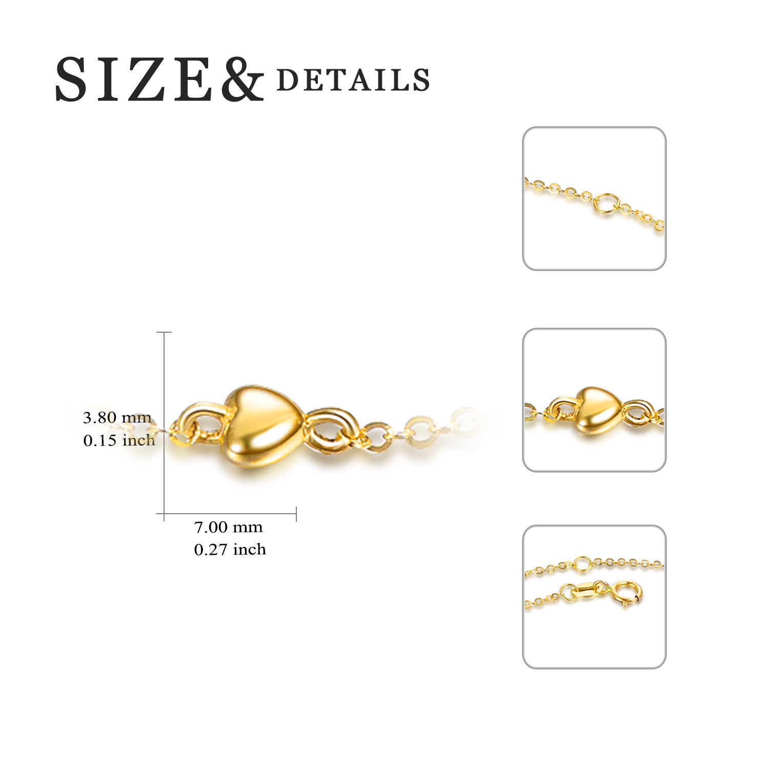 14K Gold Heart Chain Bracelet