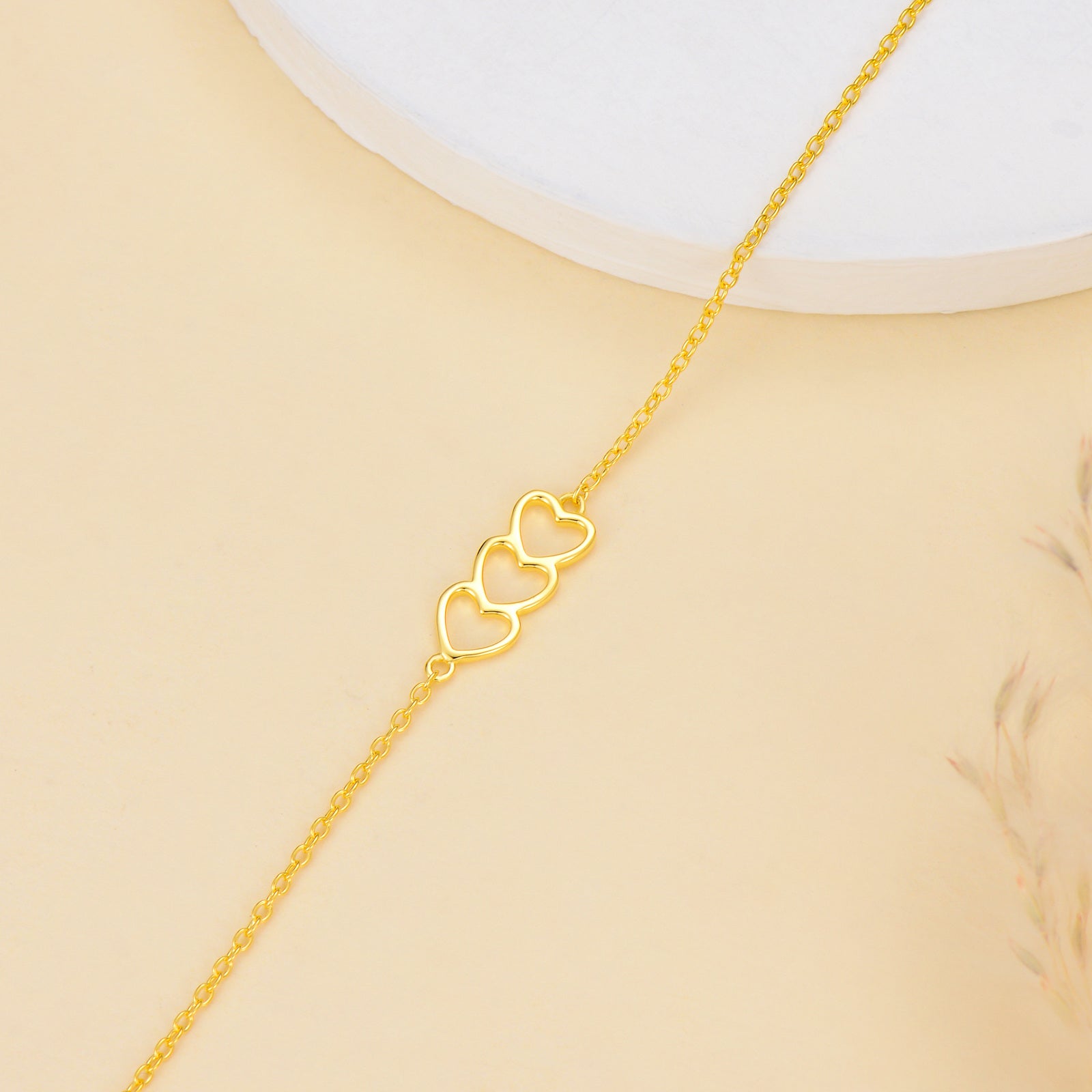 14K Gold Heart With Heart Charm Bracelet