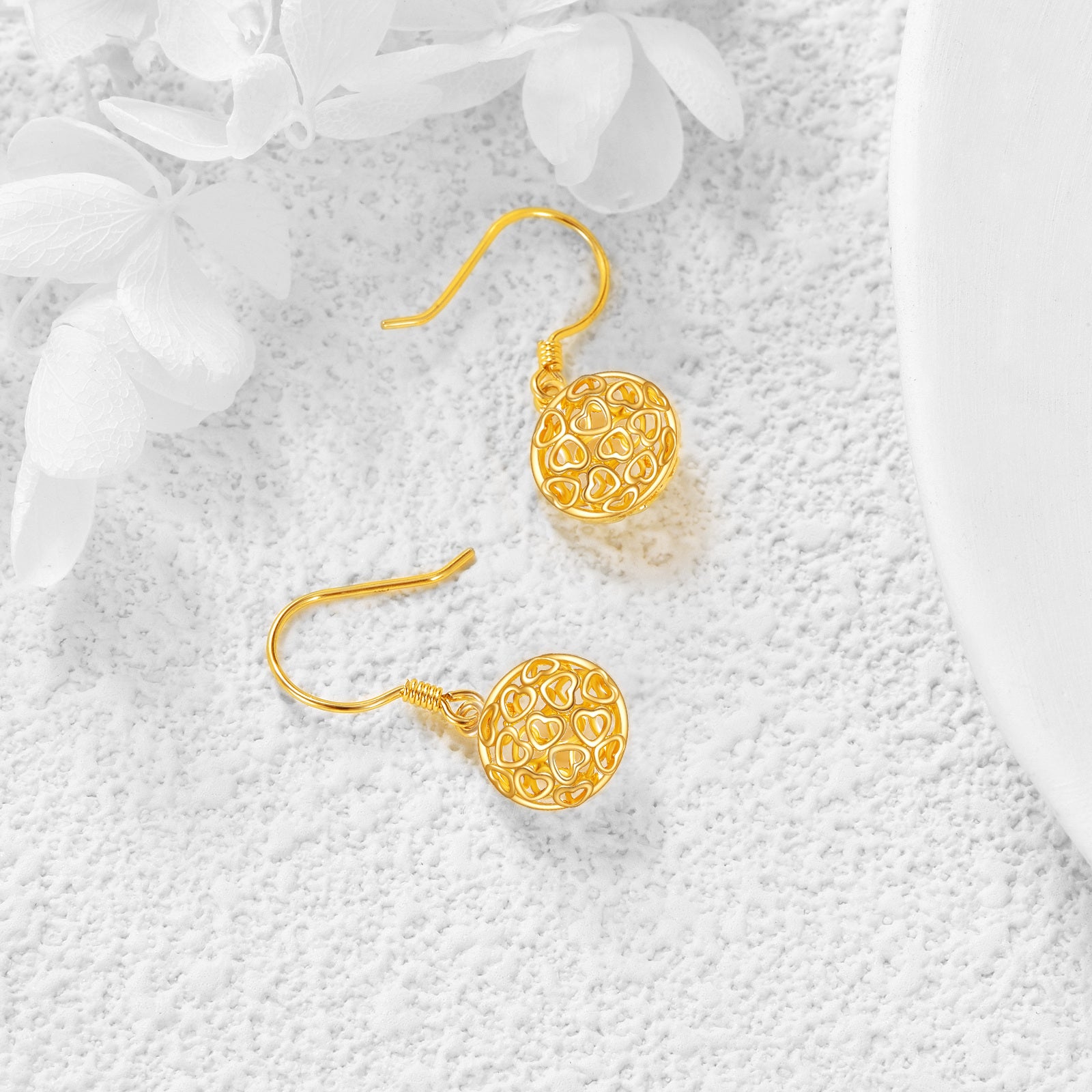 14K Gold Heart Drop Earrings