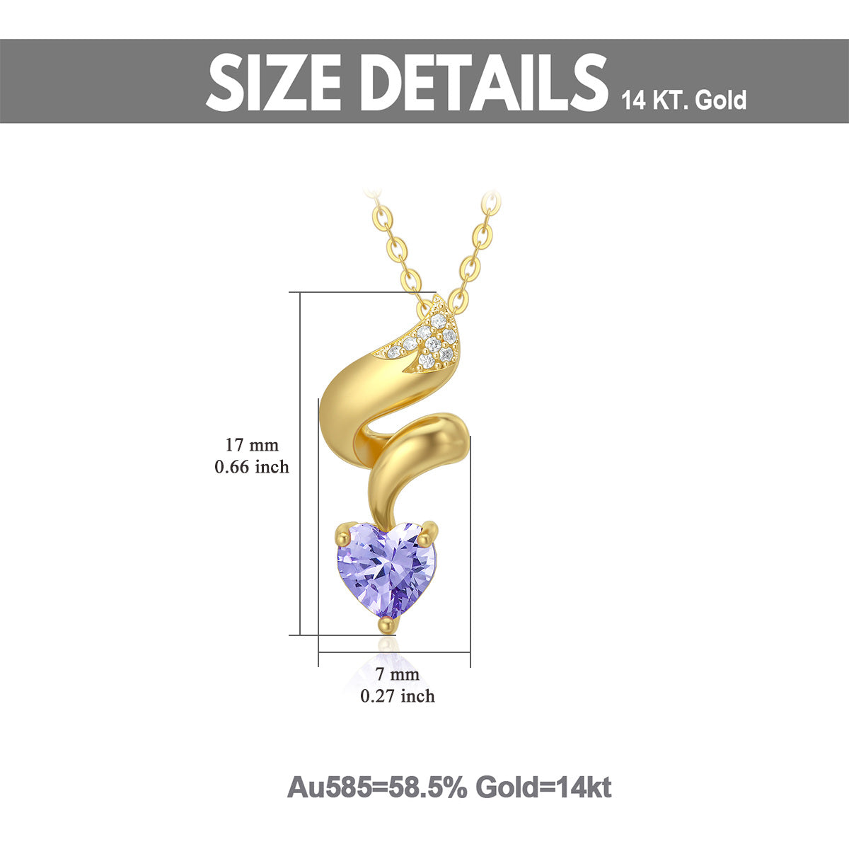 14K Gold Heart Cubic Zirconia Fox Pendant Necklace