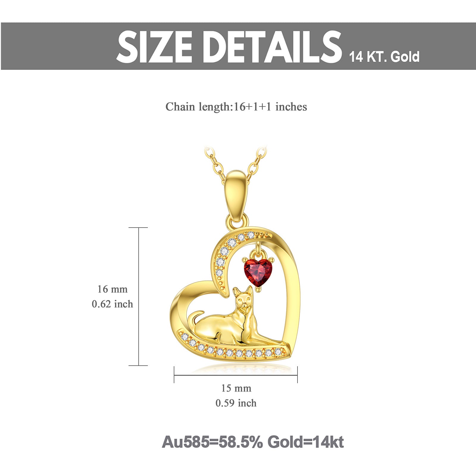 14K Gold Heart Cubic Zirconia Garnet Horse Pendant Necklace