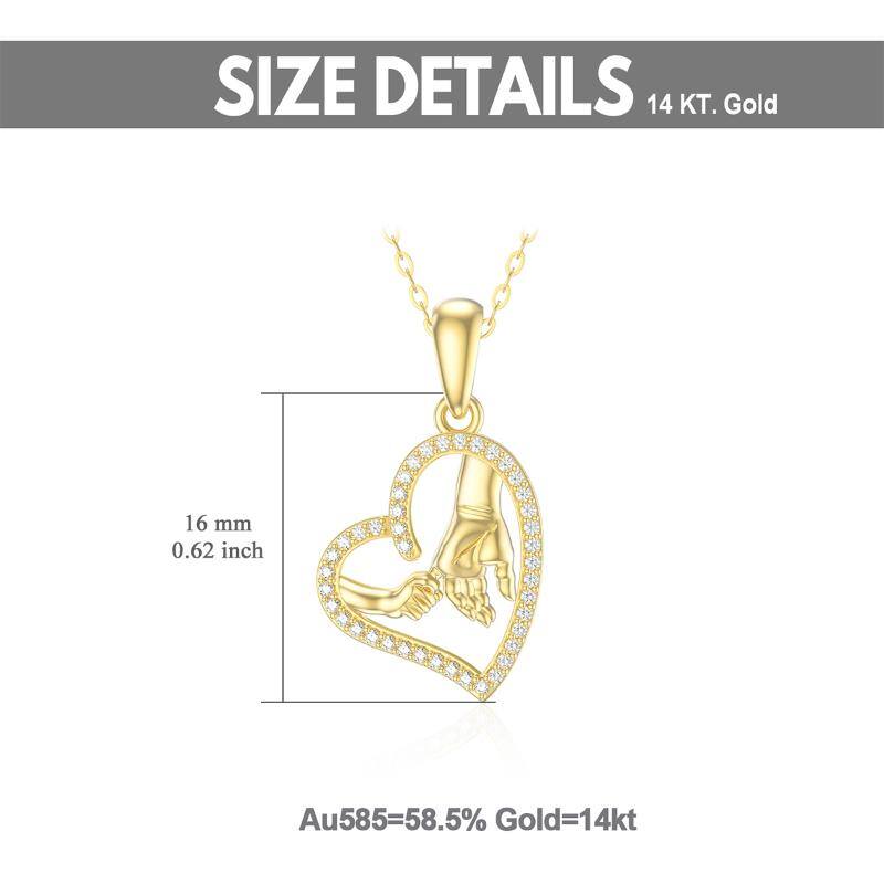 14K Gold Cubic Zirconia Heart & Hold Hands Pendant Necklace