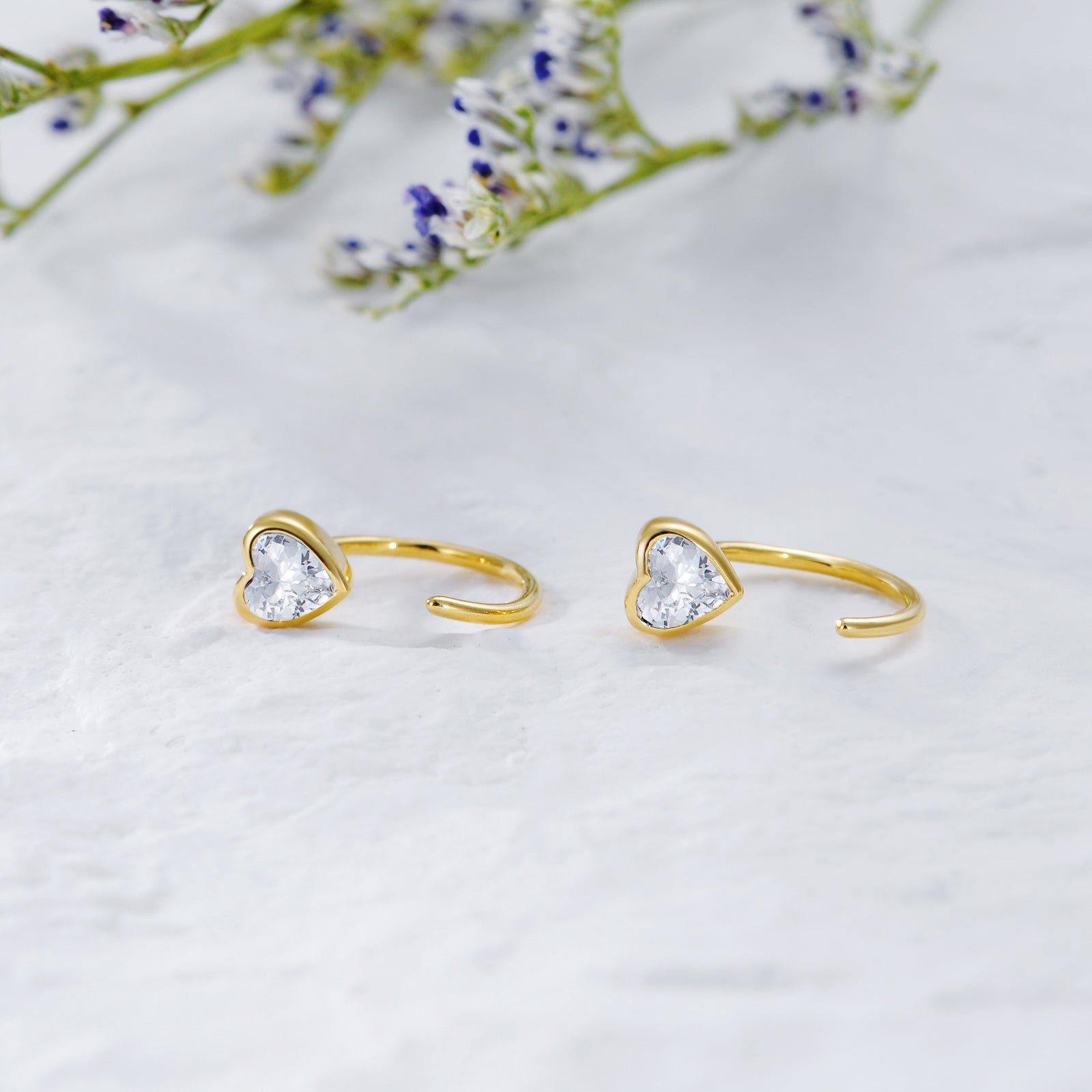 14K Gold Cubic Zirconia Heart Hoop Earrings