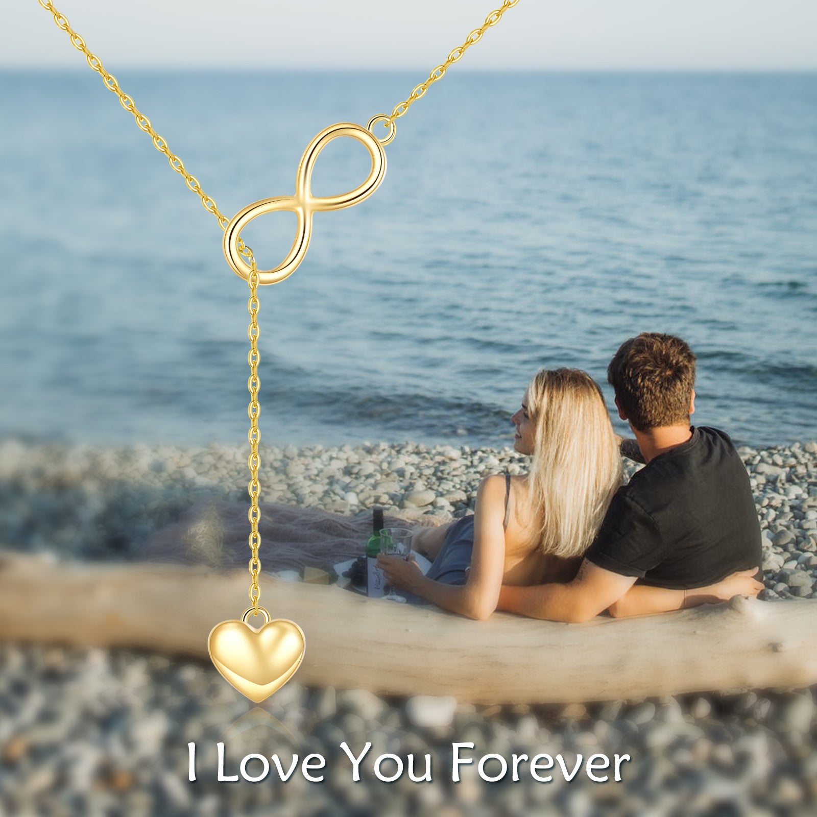 14K Gold Heart & Infinity Symbol Adjustable Y Necklace
