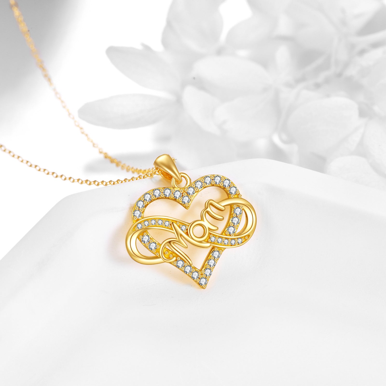 14K Gold Heart Infinity Symbol Mom Necklace