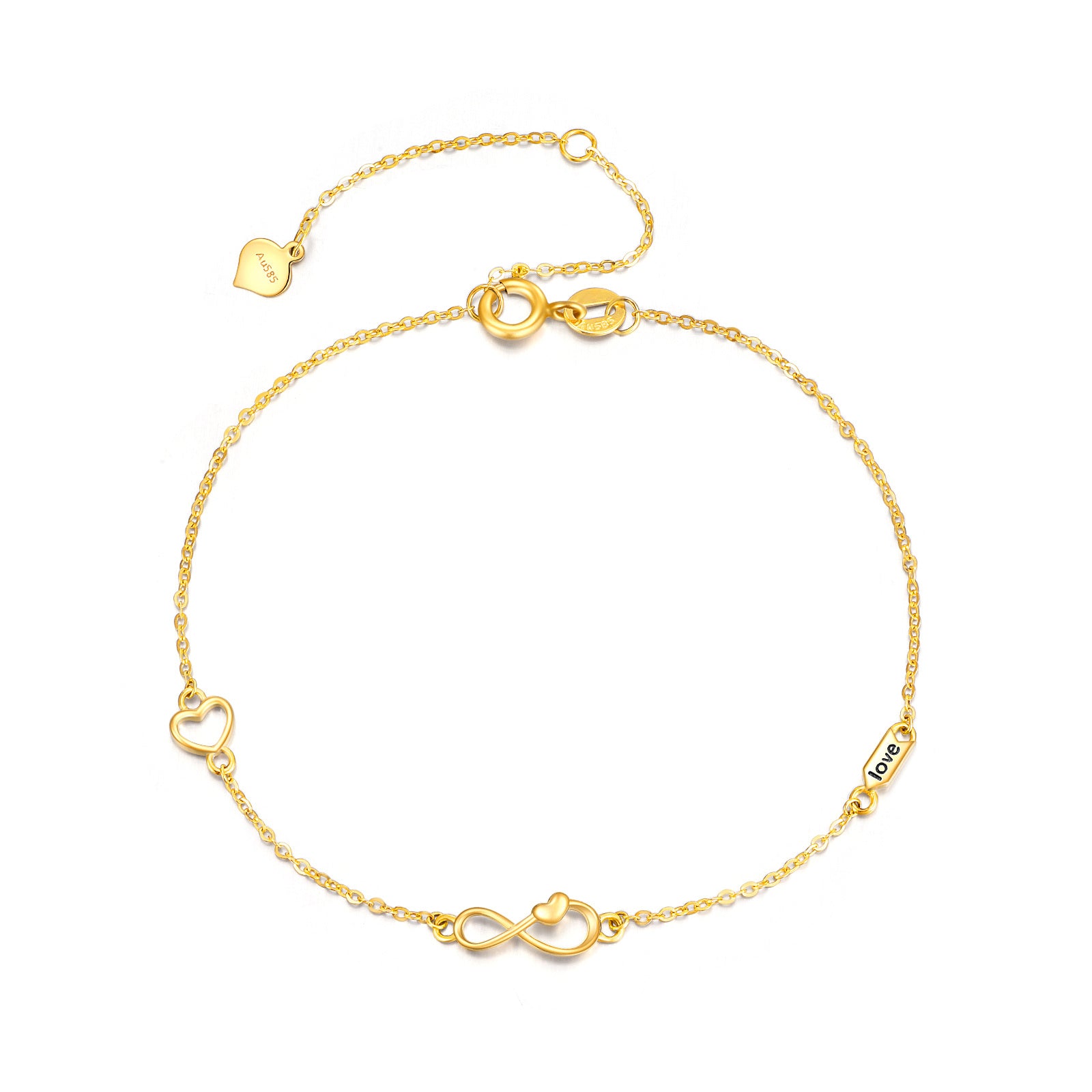 14K Gold Heart & Infinity Symbol Charm Bracelet