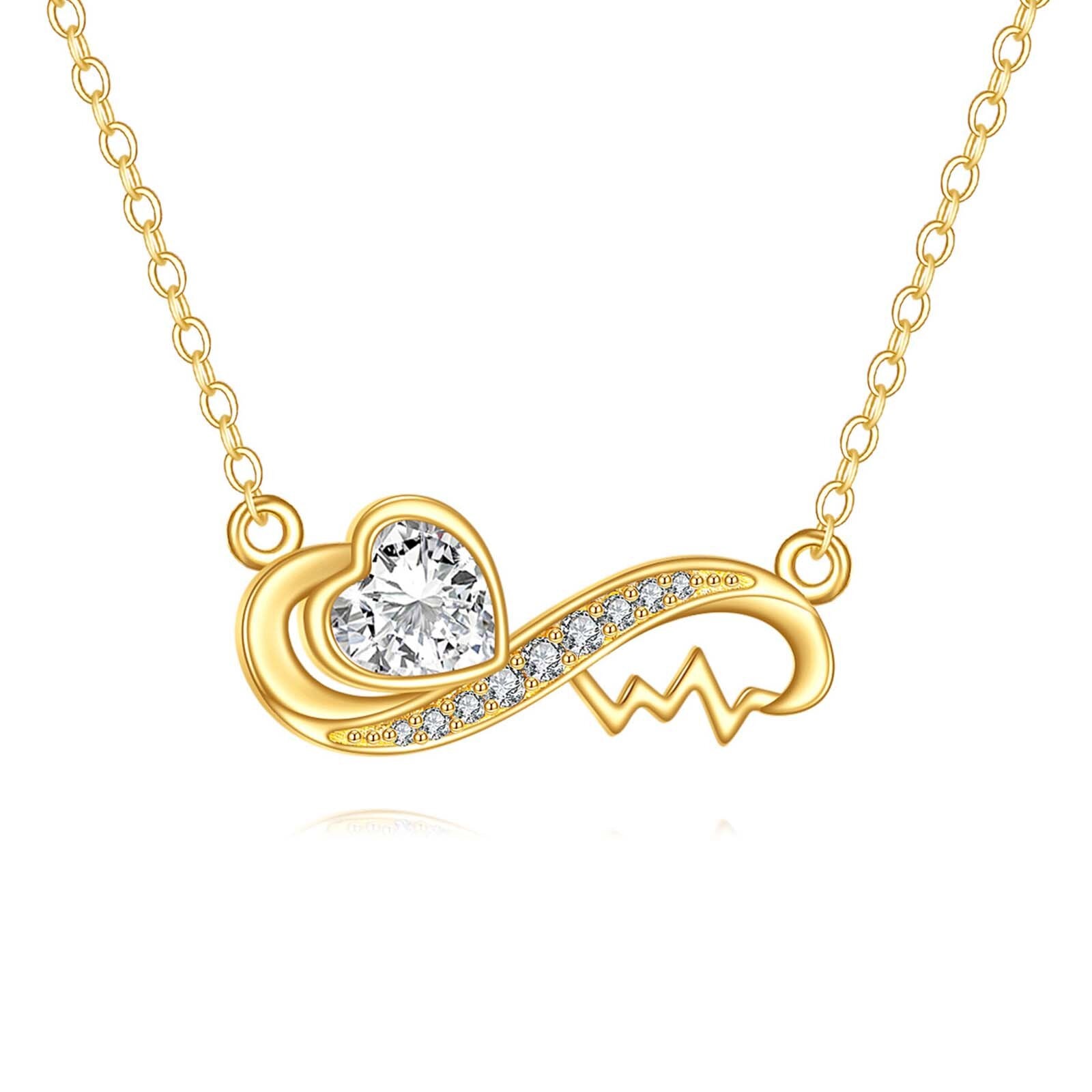 14K Gold Cubic Zirconia Heart & Infinity Symbol Pendant Necklace