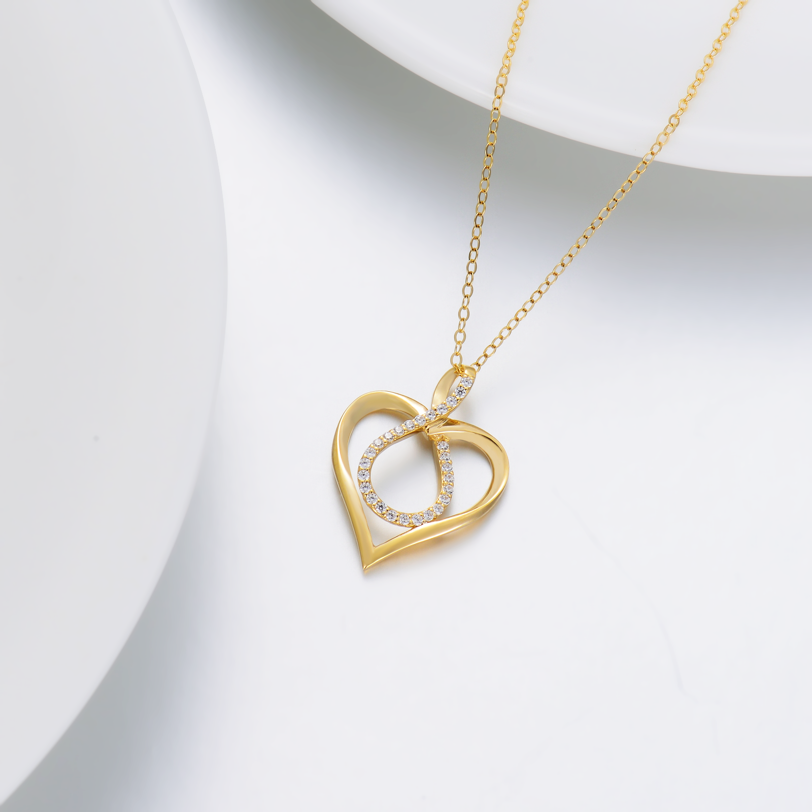 14K Gold Cubic Zirconia Heart & Infinity Symbol Pendant Necklace