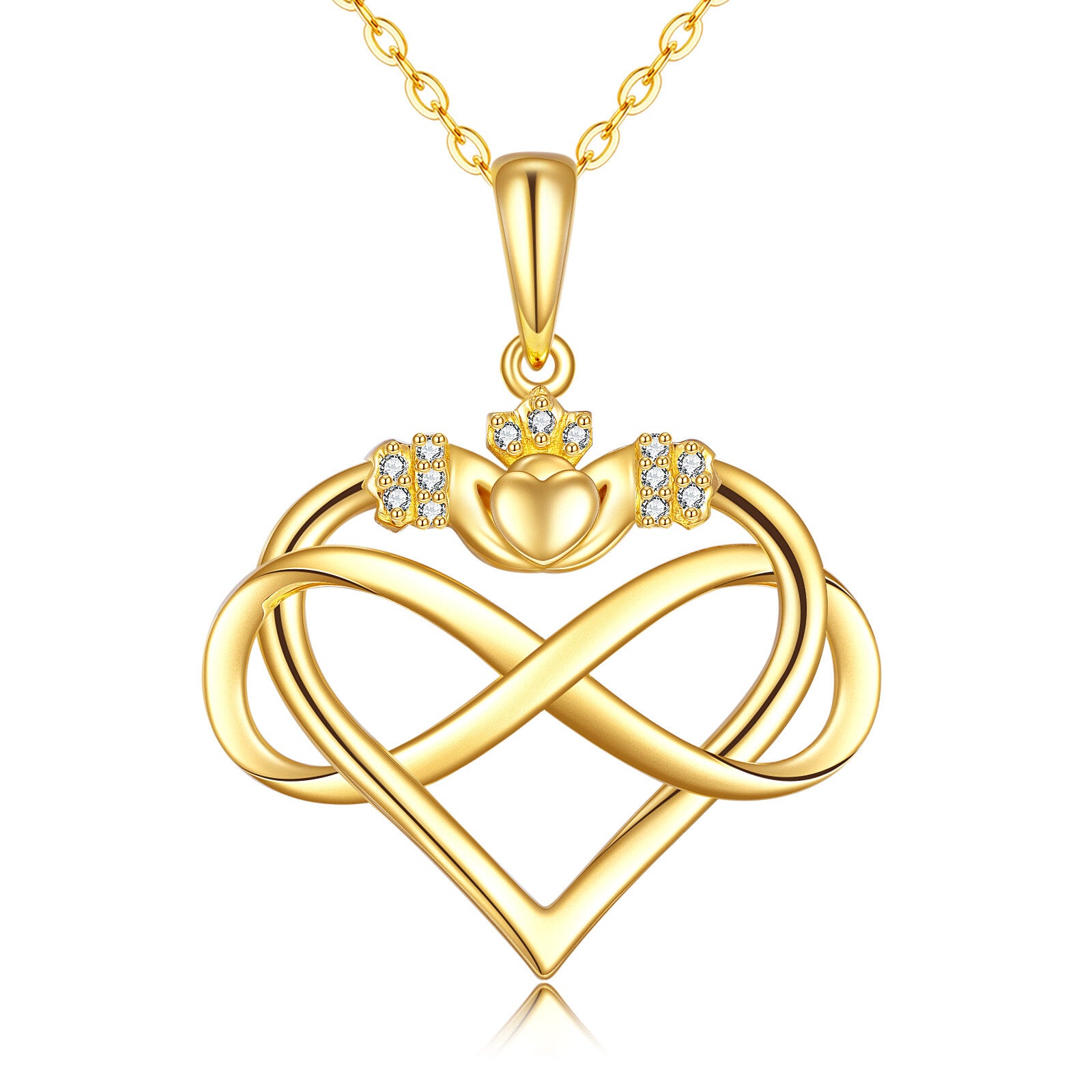 14K Gold Cubic Zirconia Heart & Infinity Symbol Pendant Necklace