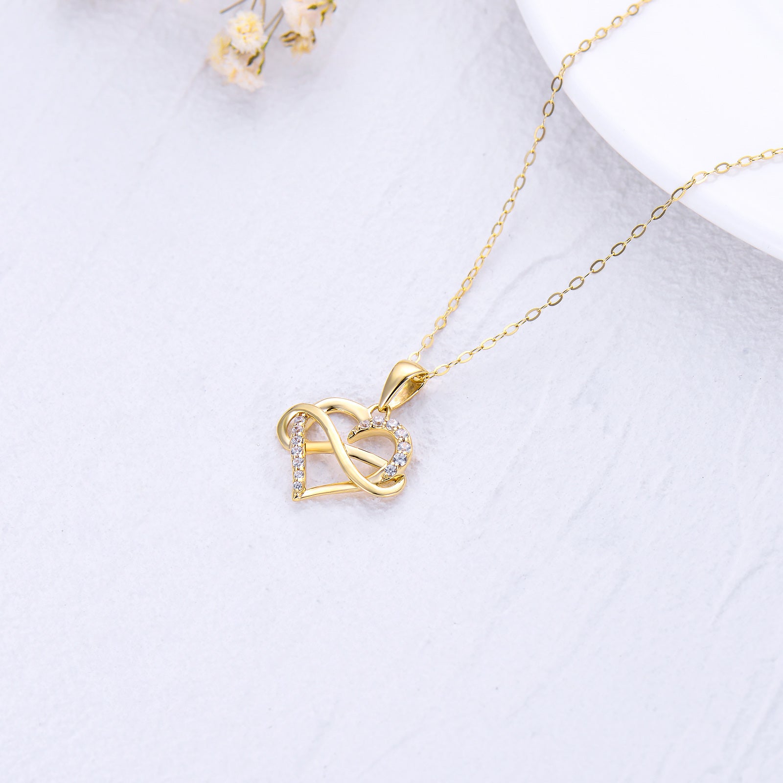 14K Gold Cubic Zirconia Heart & Infinity Symbol Pendant Necklace