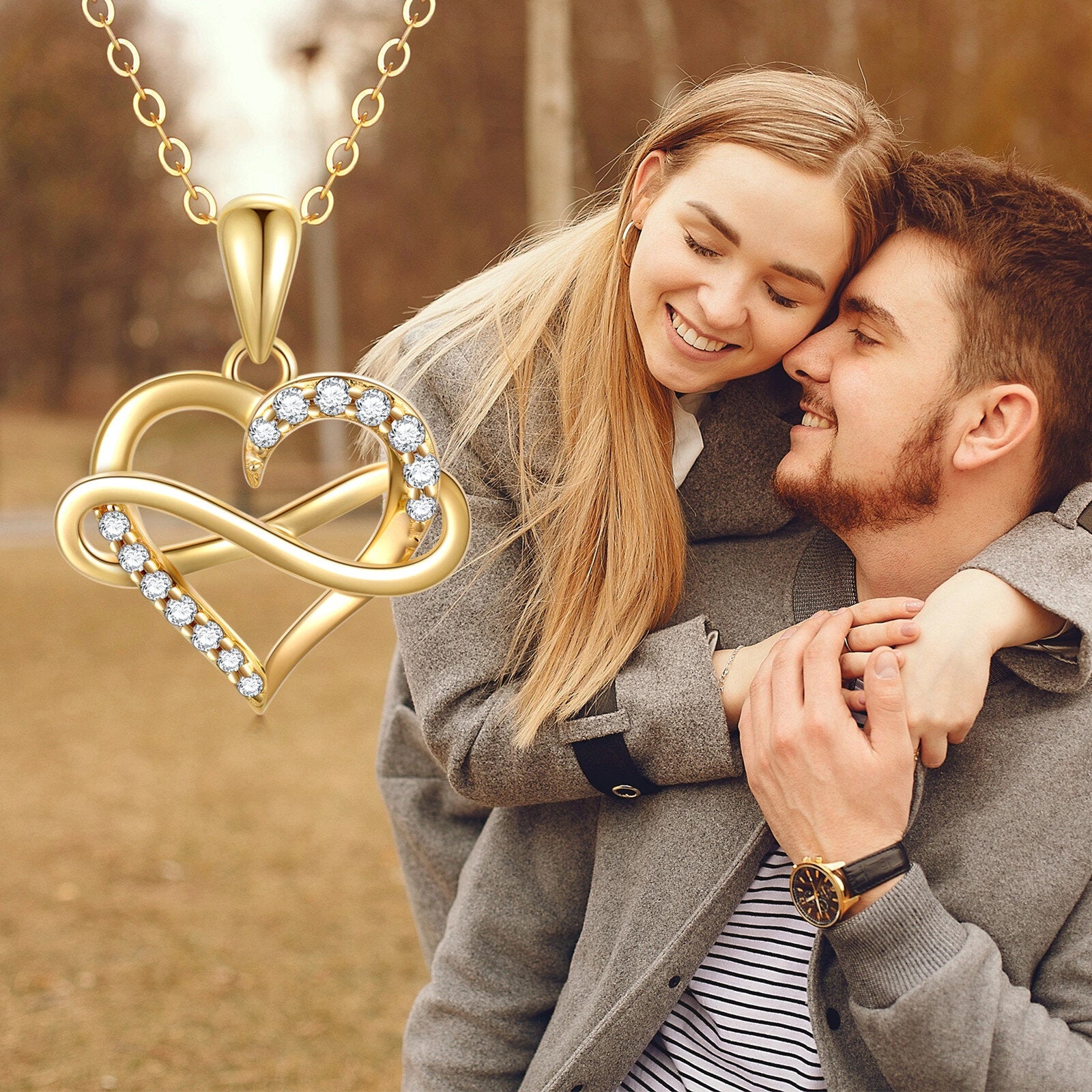 14K Gold Cubic Zirconia Heart & Infinity Symbol Pendant Necklace