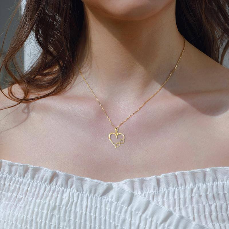14K Gold Cubic Zirconia Heart & Infinity Symbol Pendant Necklace