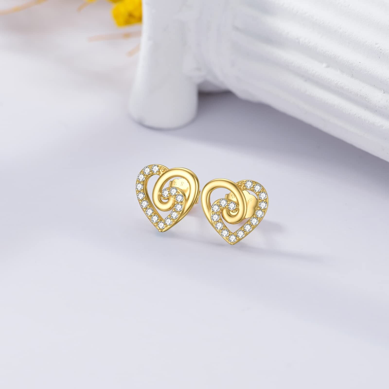 14K Gold Cubic Zirconia Heart & Infinity Symbol Stud Earrings