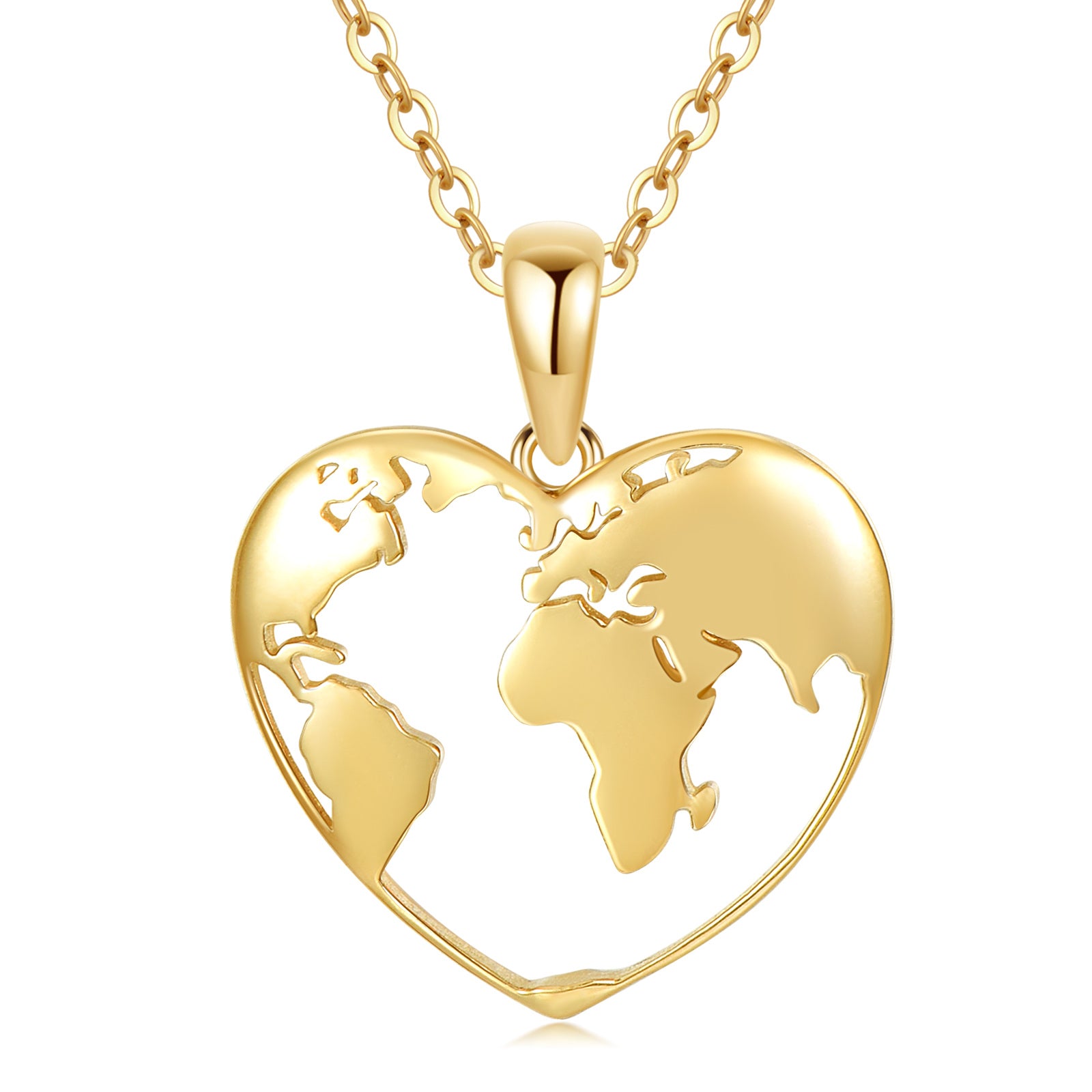14K Gold Heart Map Pendant Necklace