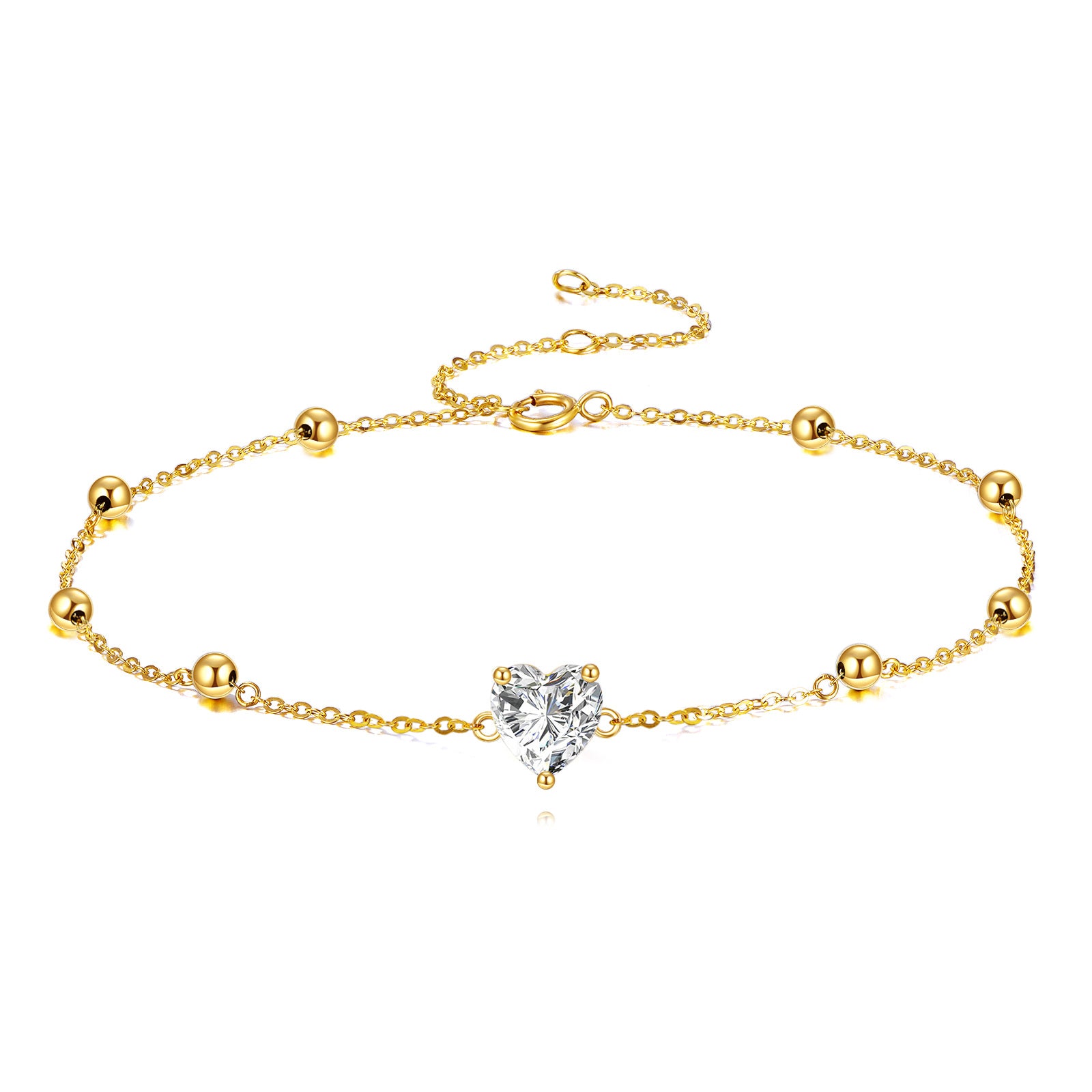 14K Gold Heart Moissanite Charm Bracelet