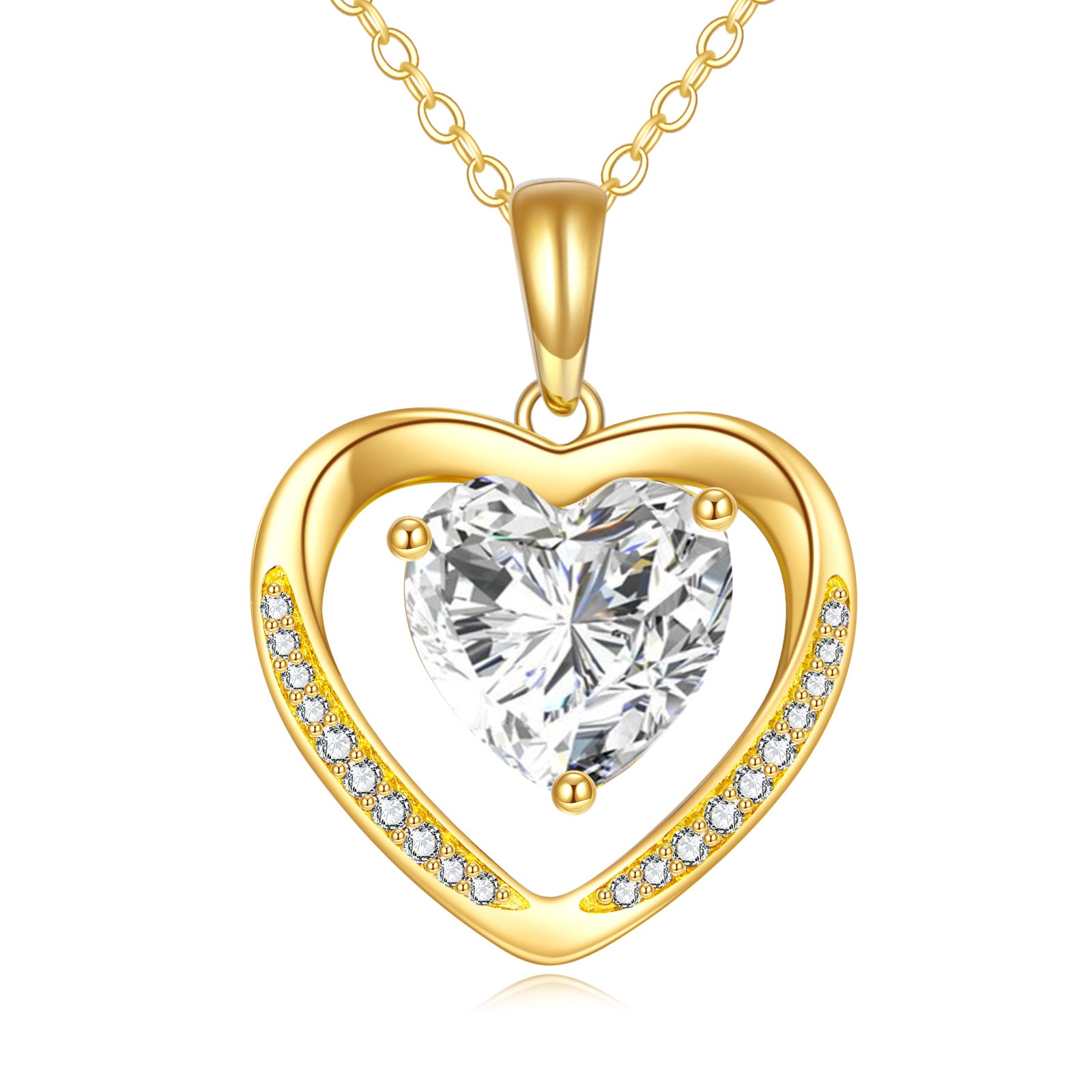 14K Gold Heart Moissanite Heart Pendant Necklace