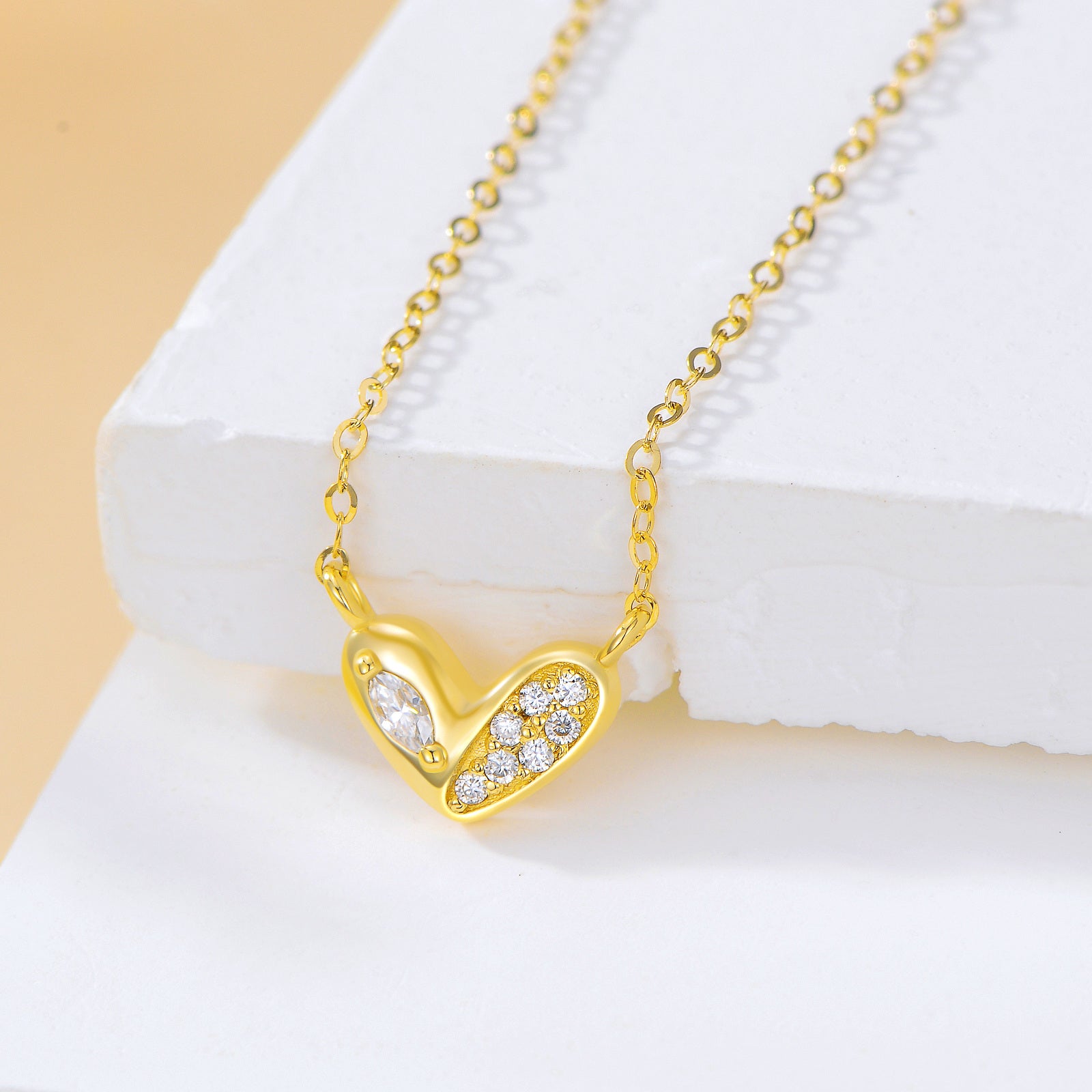 14K Gold Moissanite Heart Pendant Necklace