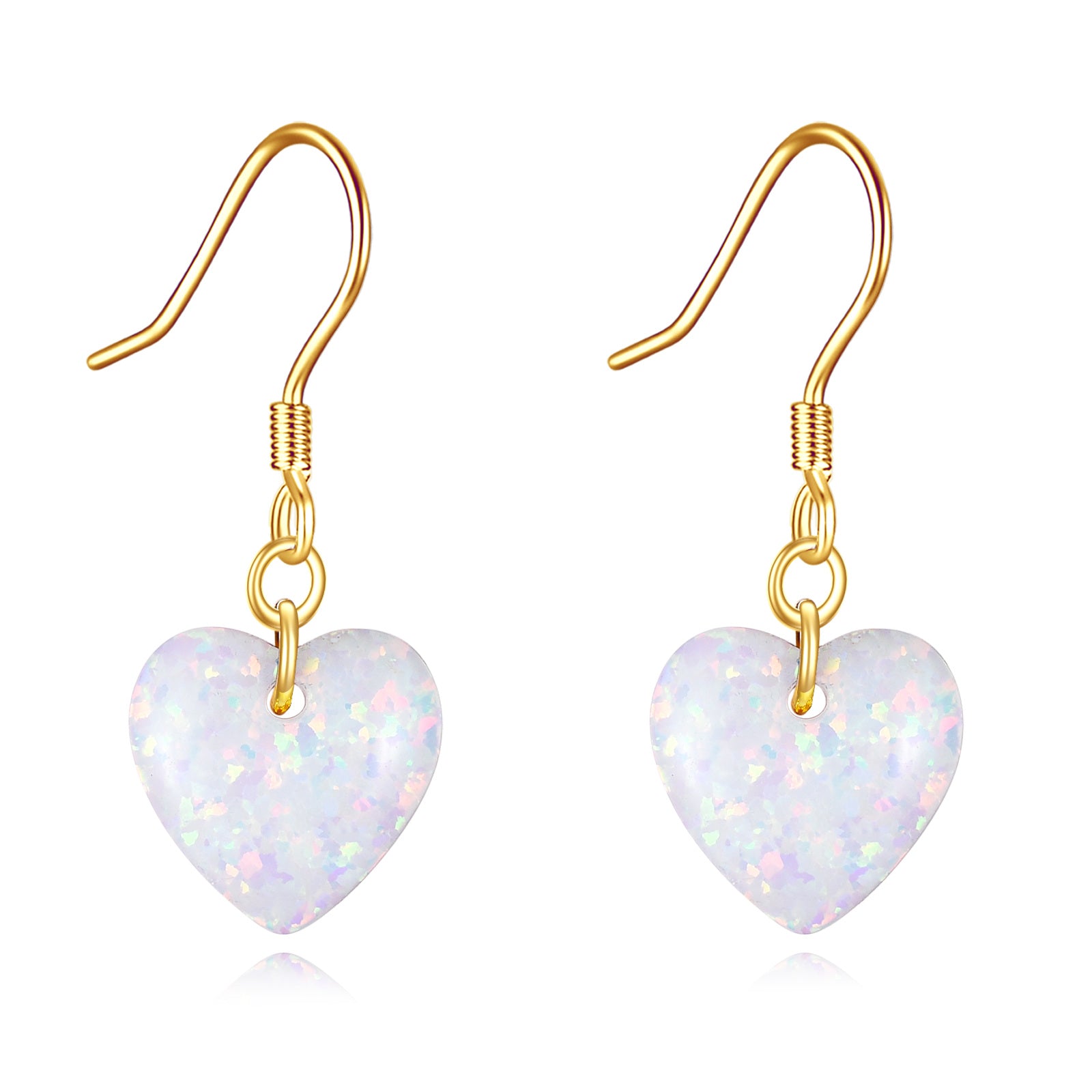 14K Gold Heart Opal Drop Earrings