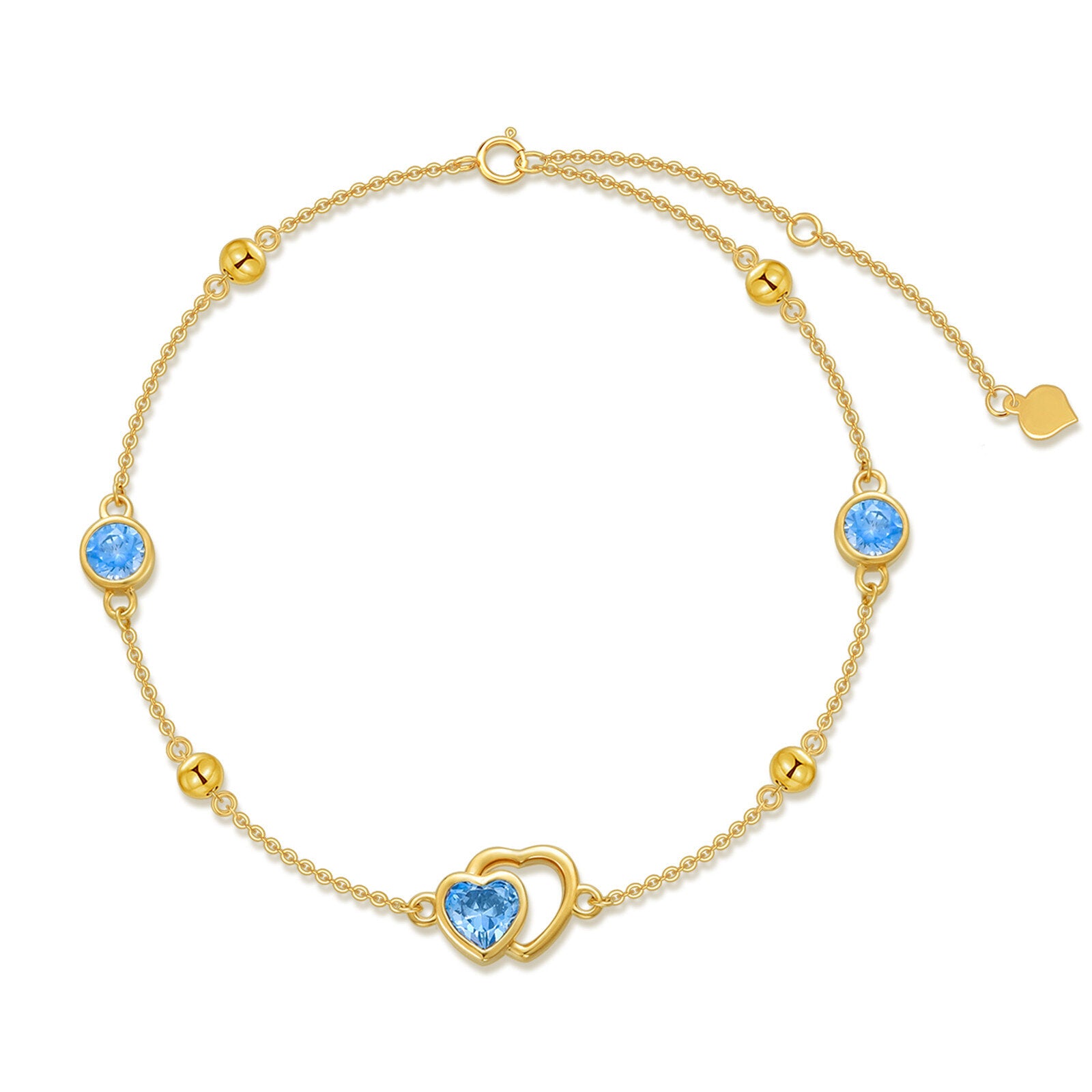 14K Gold Cubic Zirconia Heart Charm Bracelet