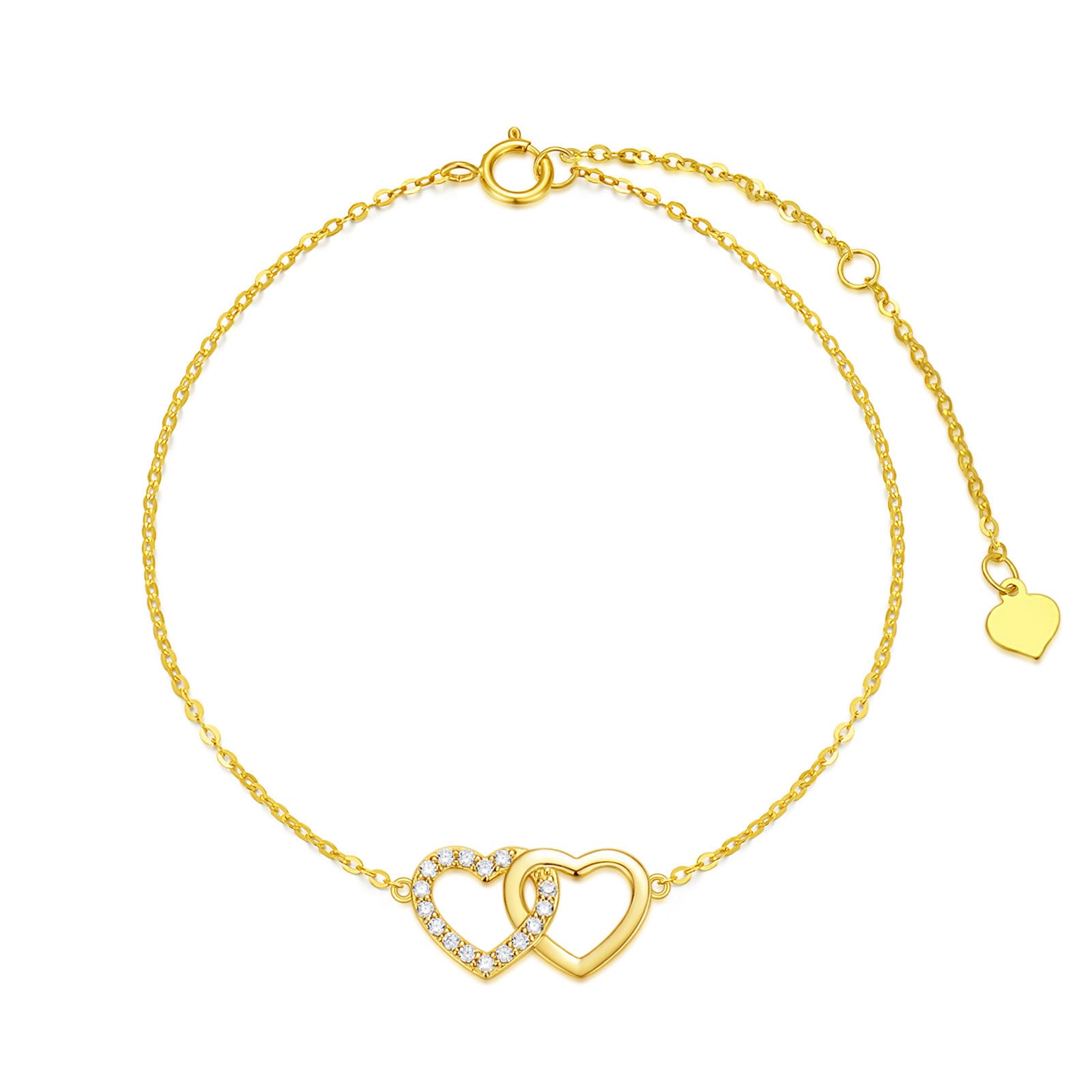14K Gold Cubic Zirconia Heart Charm Bracelet