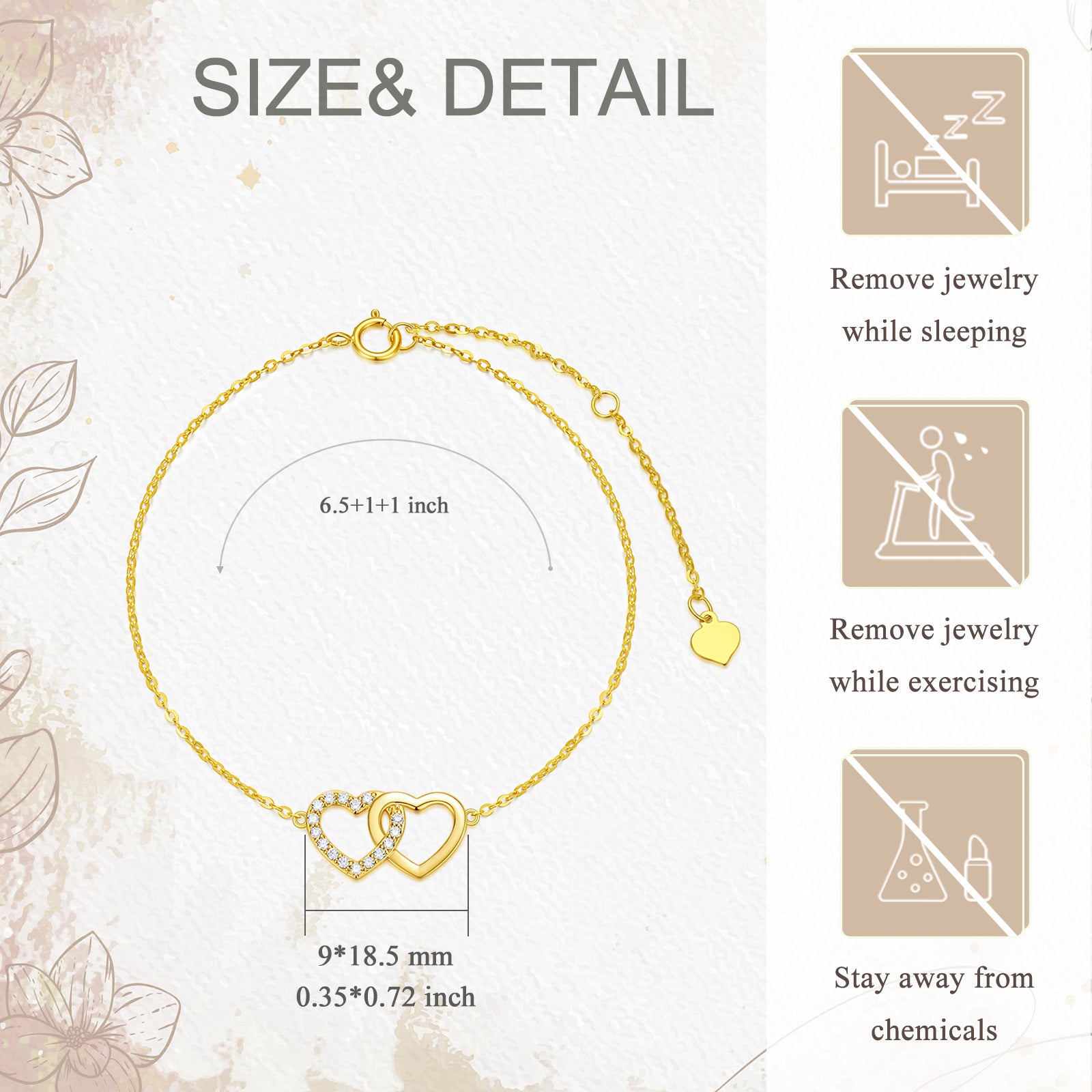 14K Gold Cubic Zirconia Heart Charm Bracelet