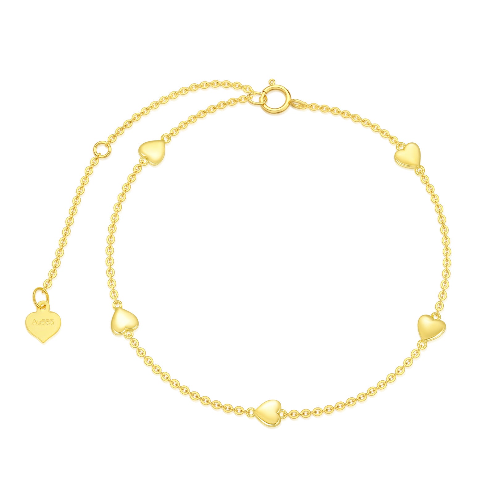 14K Gold Heart Charm Bracelet