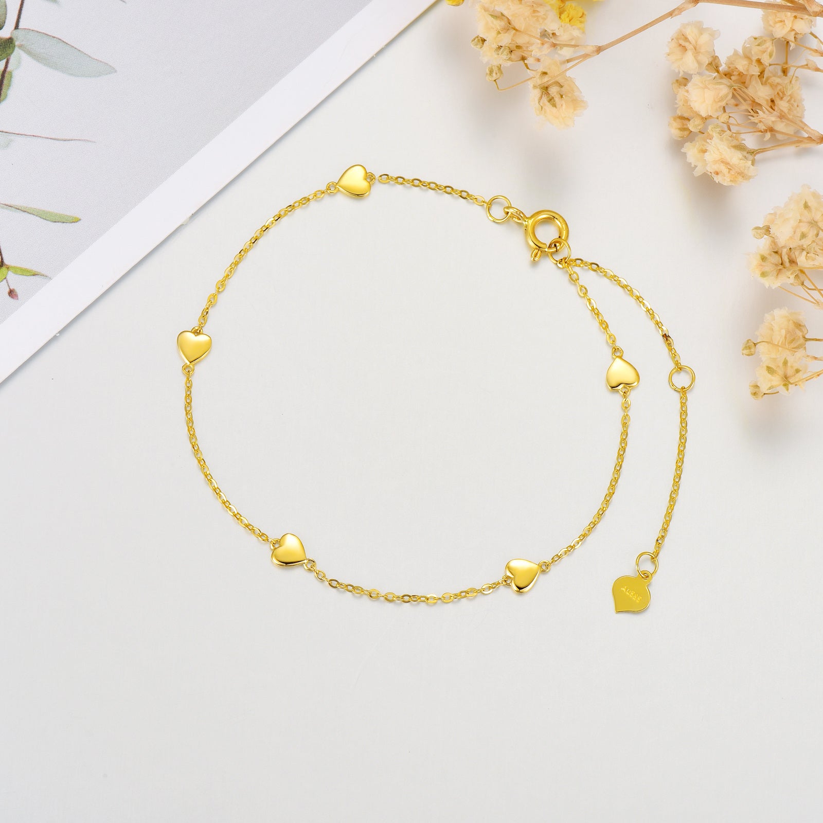 14K Gold Heart Charm Bracelet