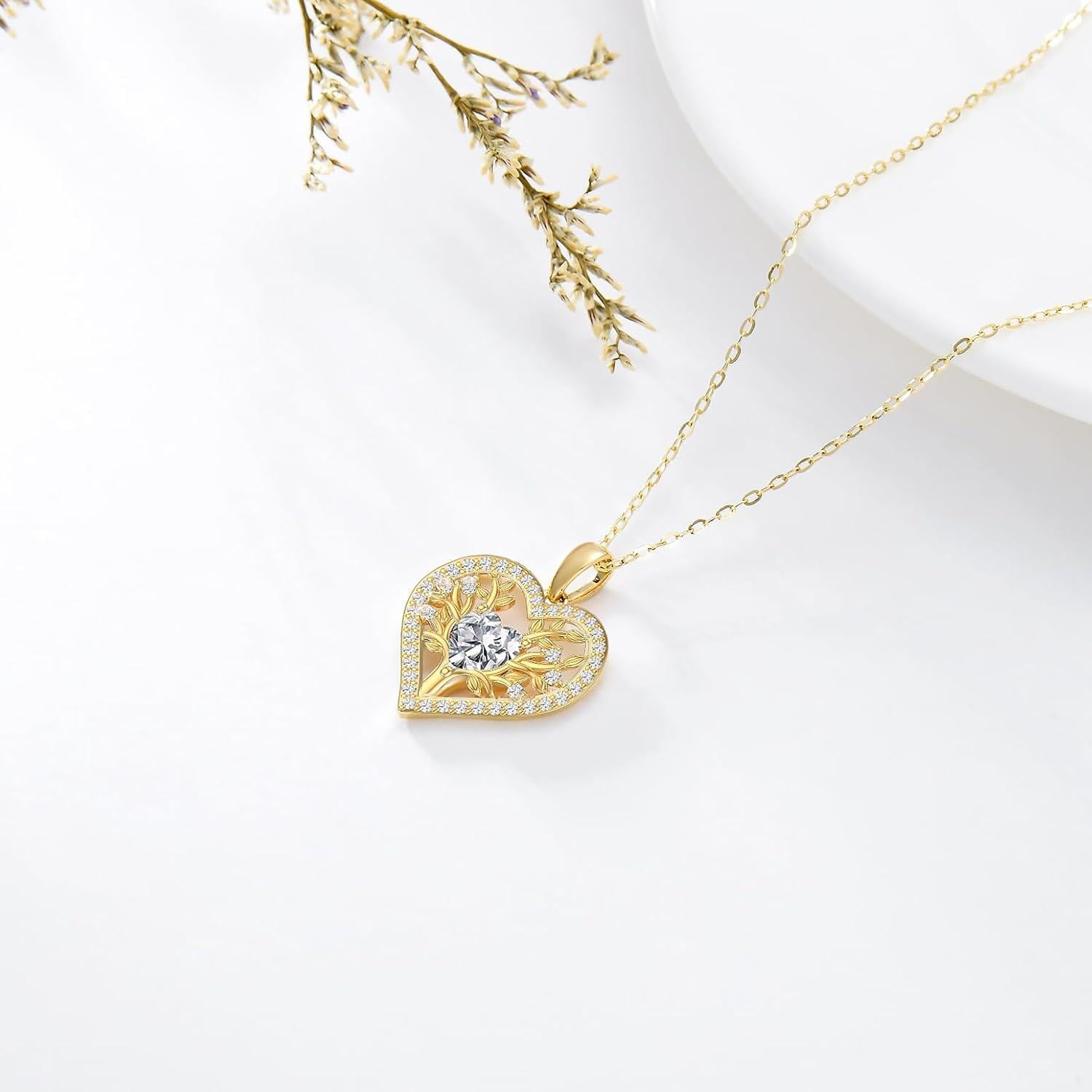 14K Gold Cubic Zirconia Heart Pendant Necklace
