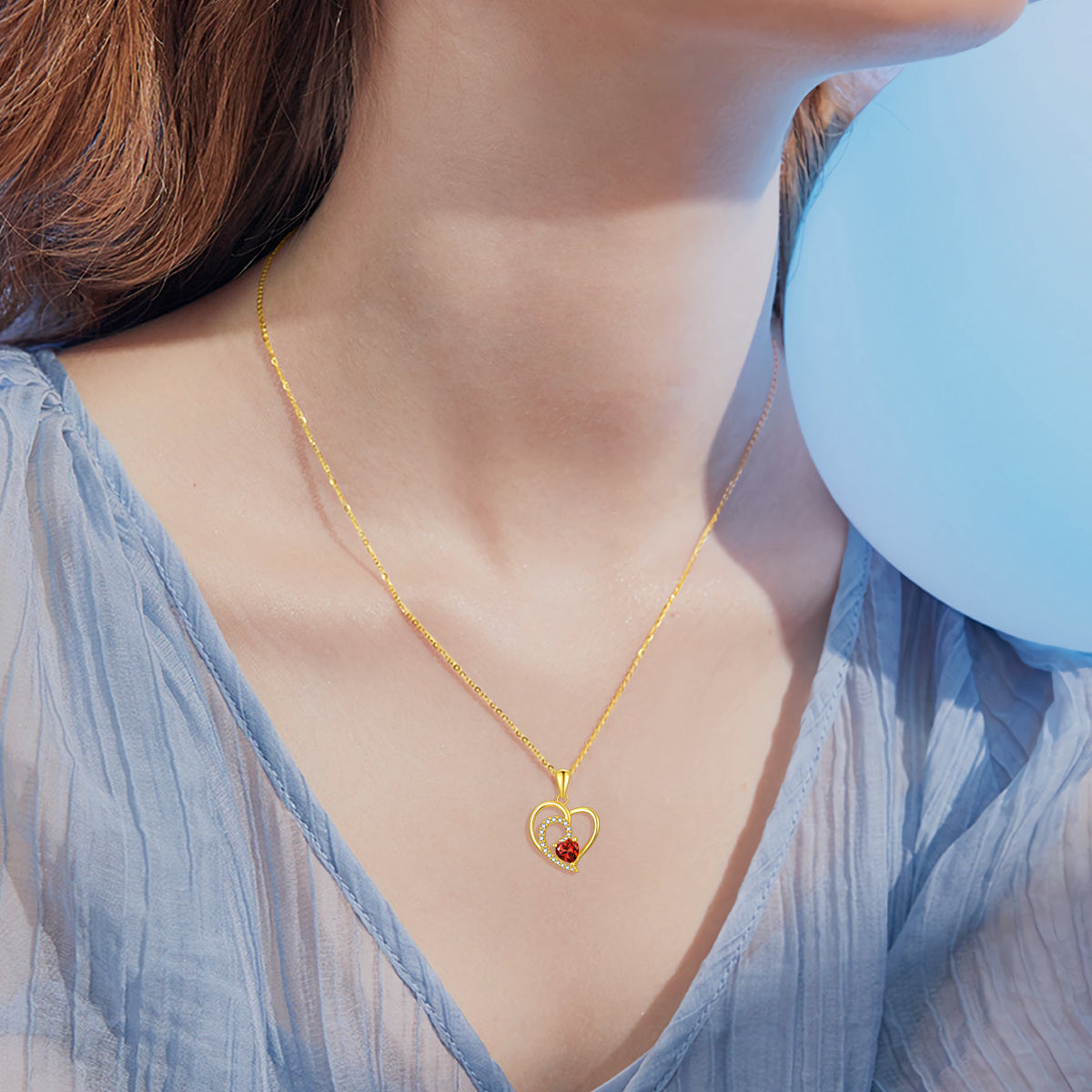 14K Gold Cubic Zirconia Heart Pendant Necklace