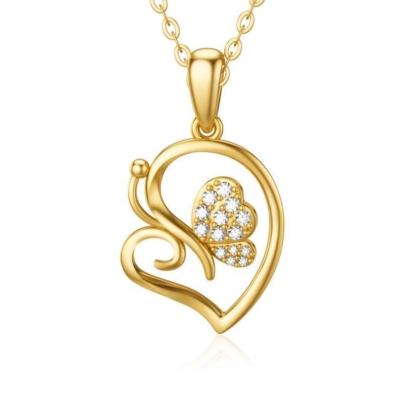 14K Gold Cubic Zirconia Heart Pendant Necklace