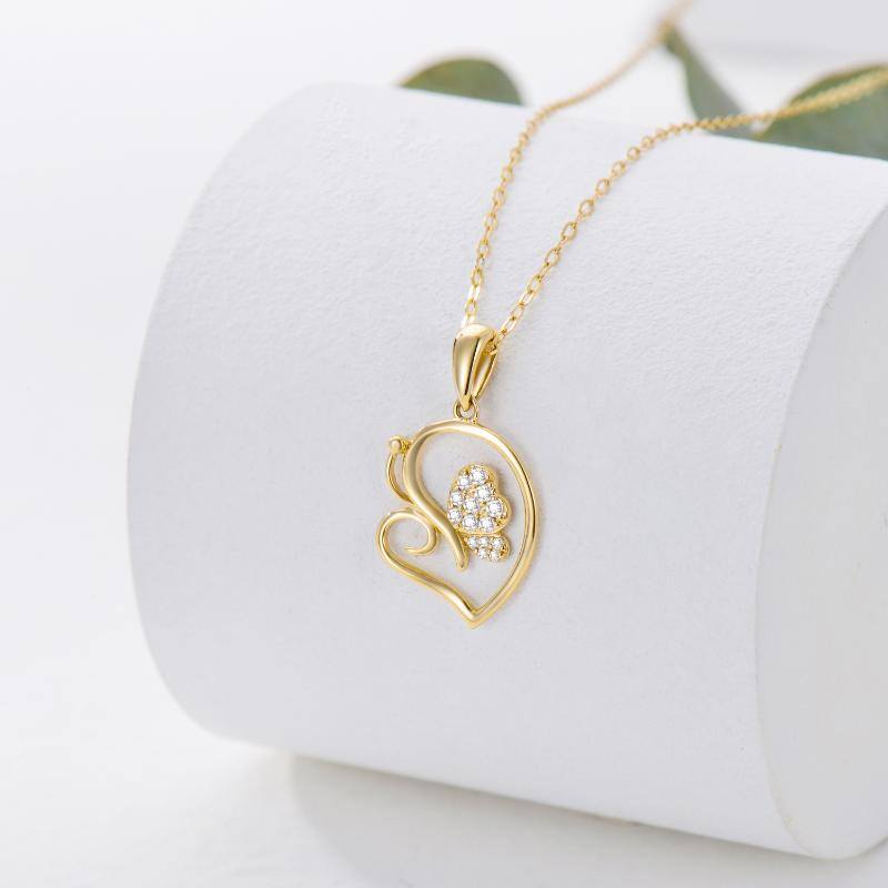 14K Gold Cubic Zirconia Heart Pendant Necklace