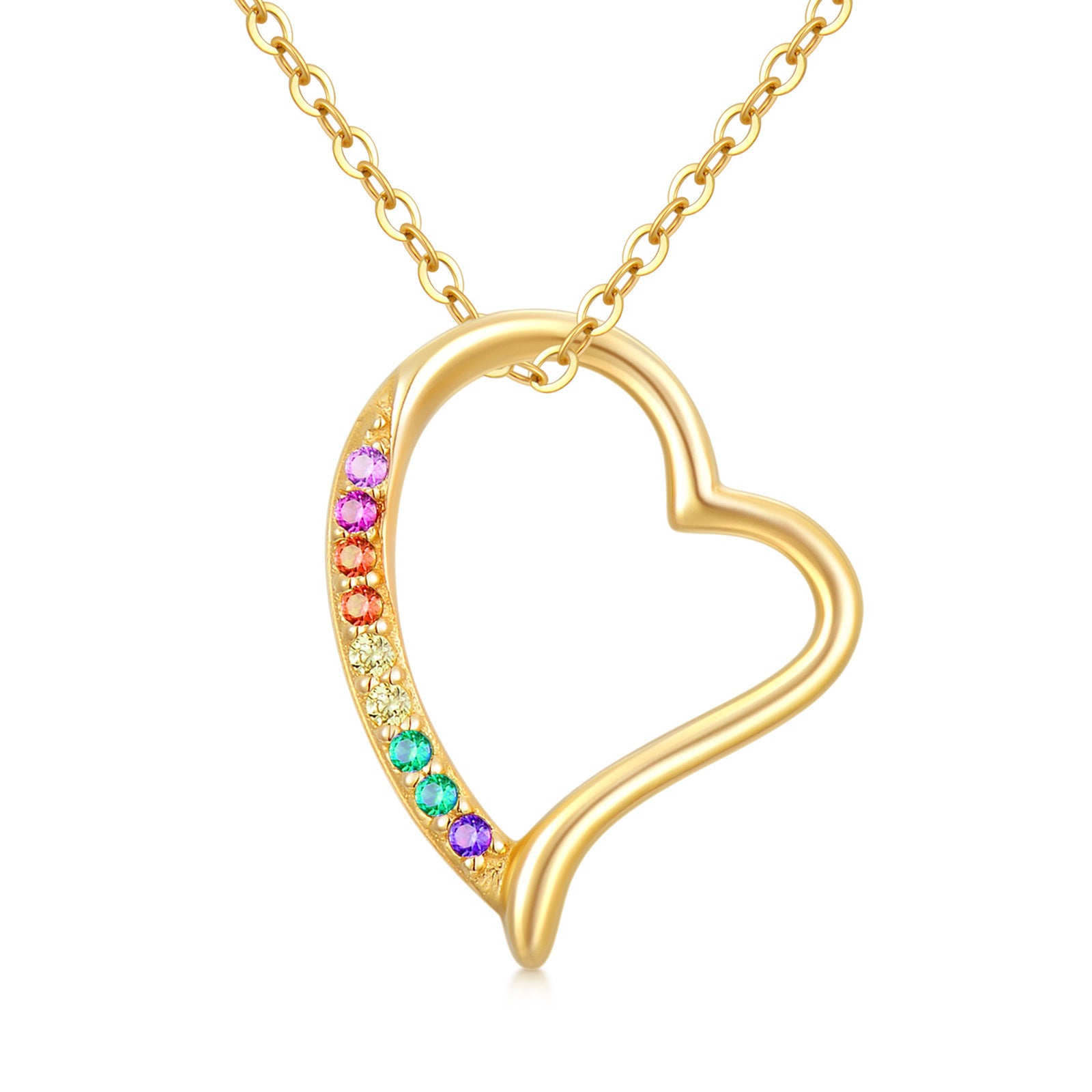14K Gold Cubic Zirconia Heart Pendant Necklace
