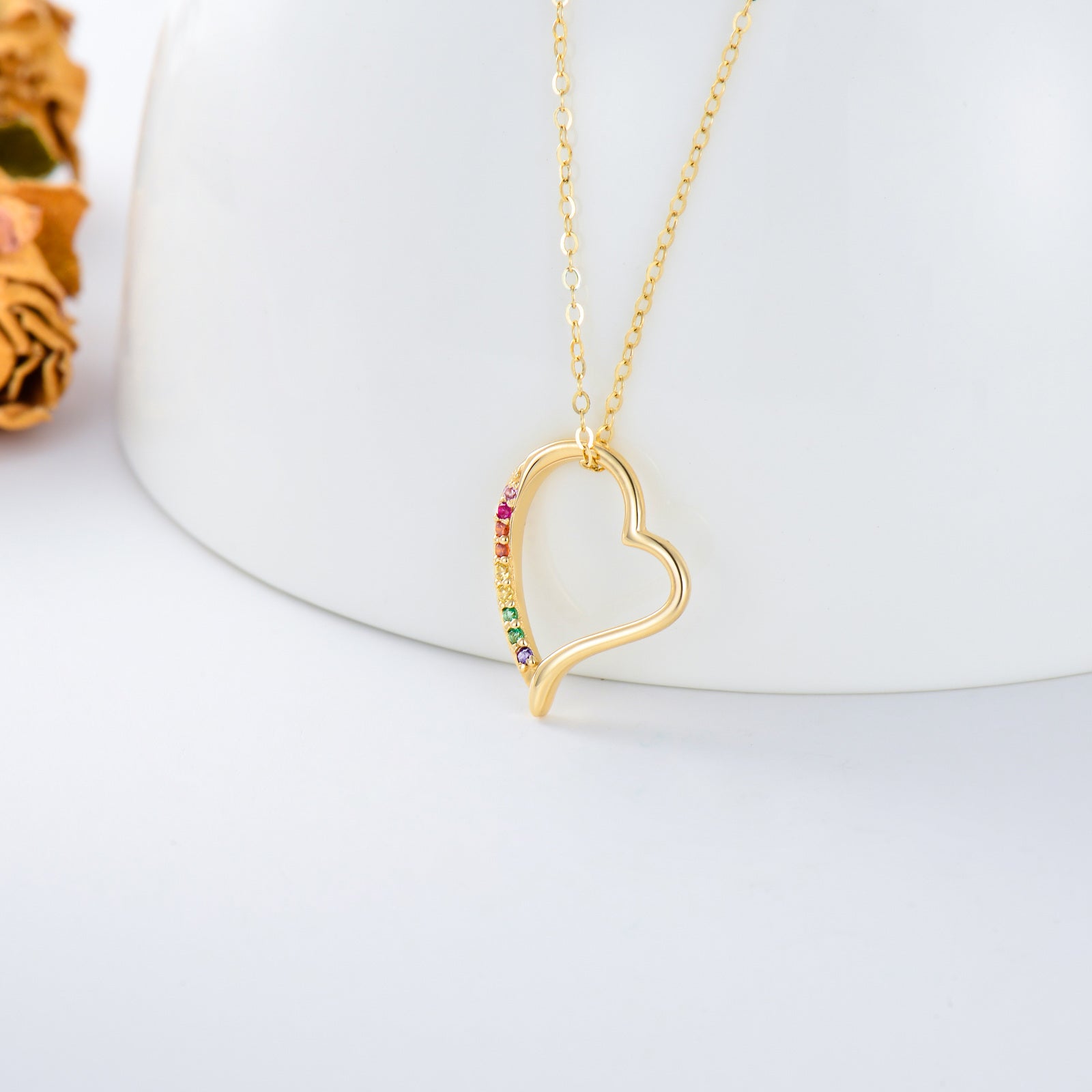 14K Gold Cubic Zirconia Heart Pendant Necklace