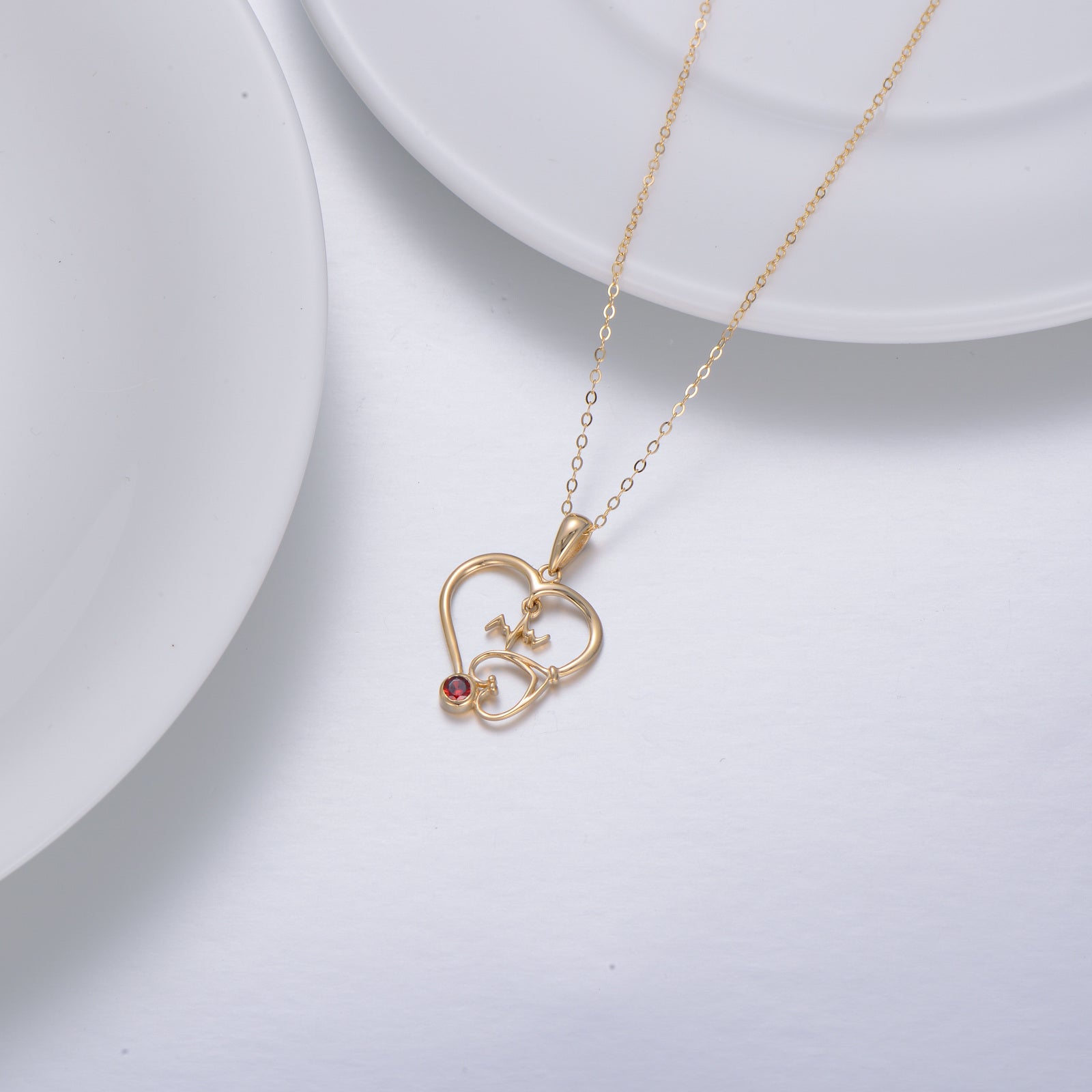 14K Gold Cubic Zirconia Heart Pendant Necklace